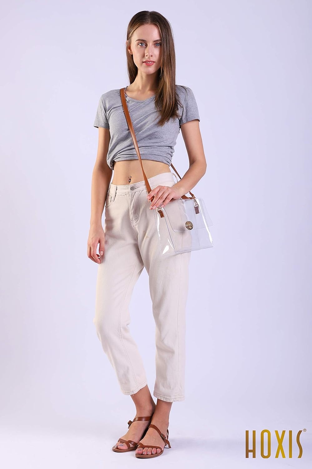 image:imageClear Bag with Turn Lock Closure Womens Cross Body Handbags Stadium ApprovedBrown