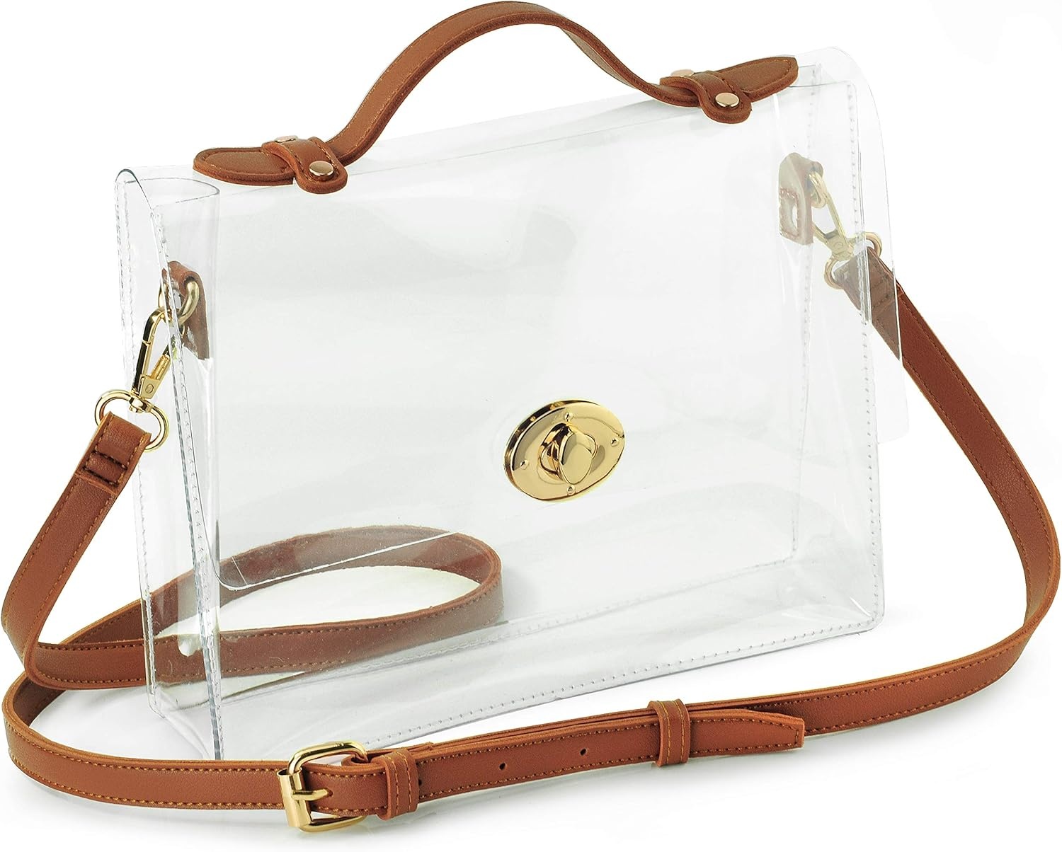 image:imageClear Bag with Turn Lock Closure Womens Cross Body Handbags Stadium ApprovedBrown
