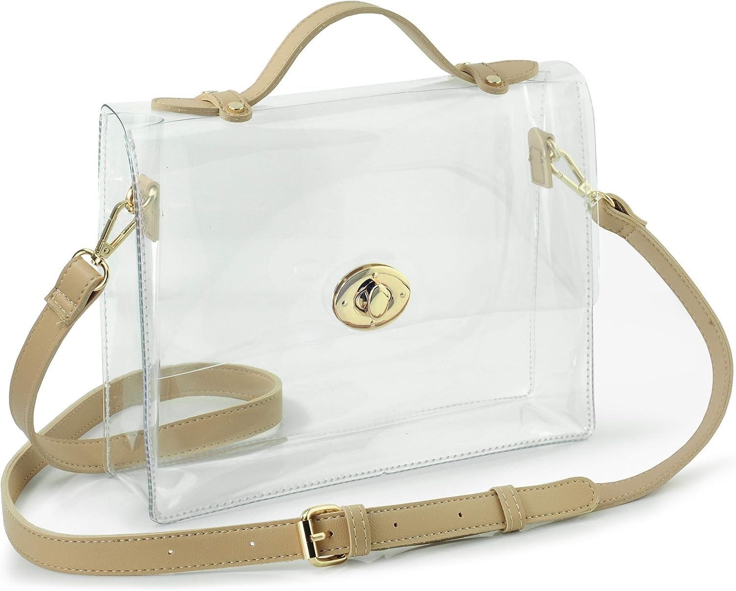image:imageClear Bag with Turn Lock Closure Womens Cross Body Handbags Stadium ApprovedNude