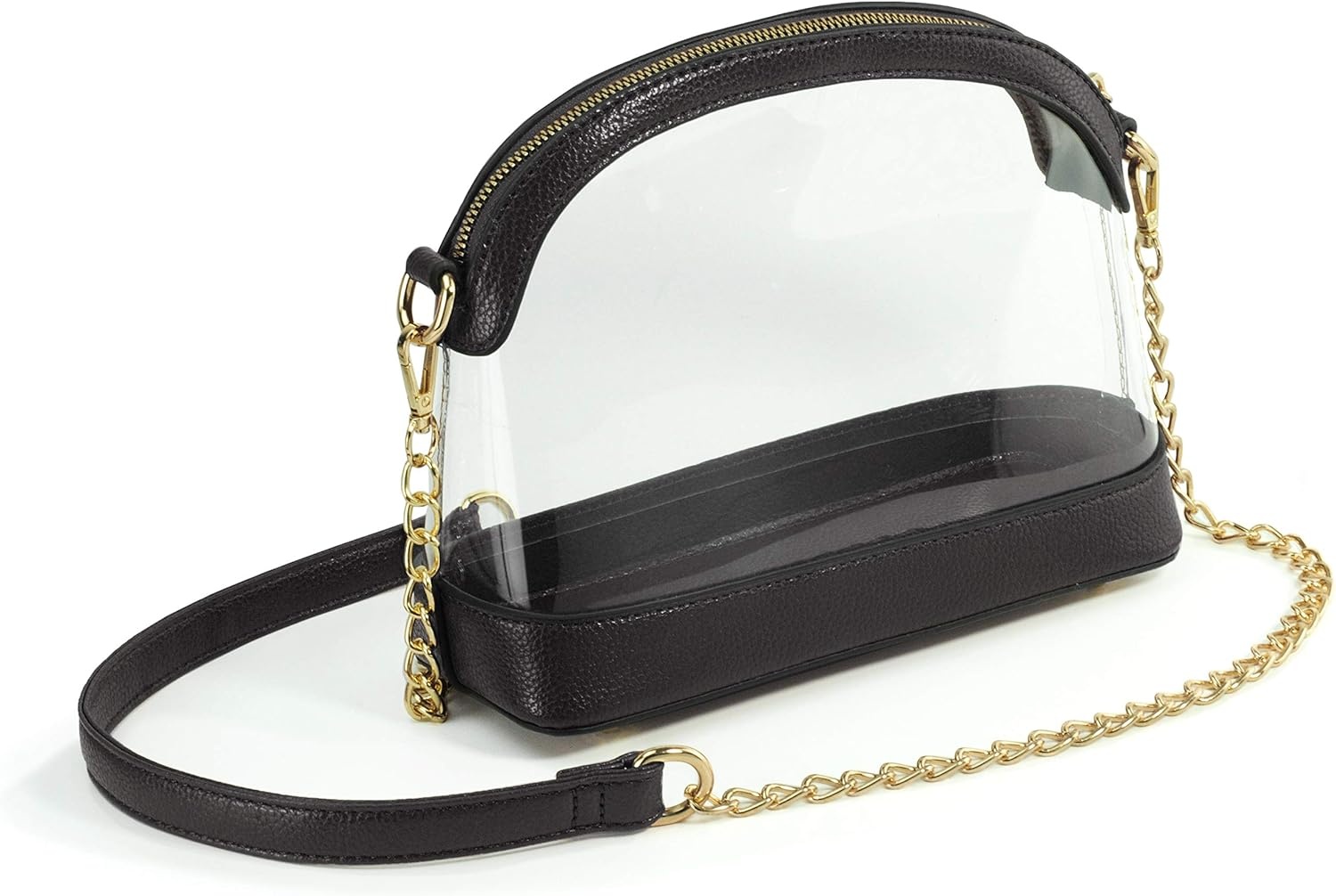 image:imageClear Cross Body Bag with Vegan Leather Trim Stadium Approved Women Shoulder HandbagBlack