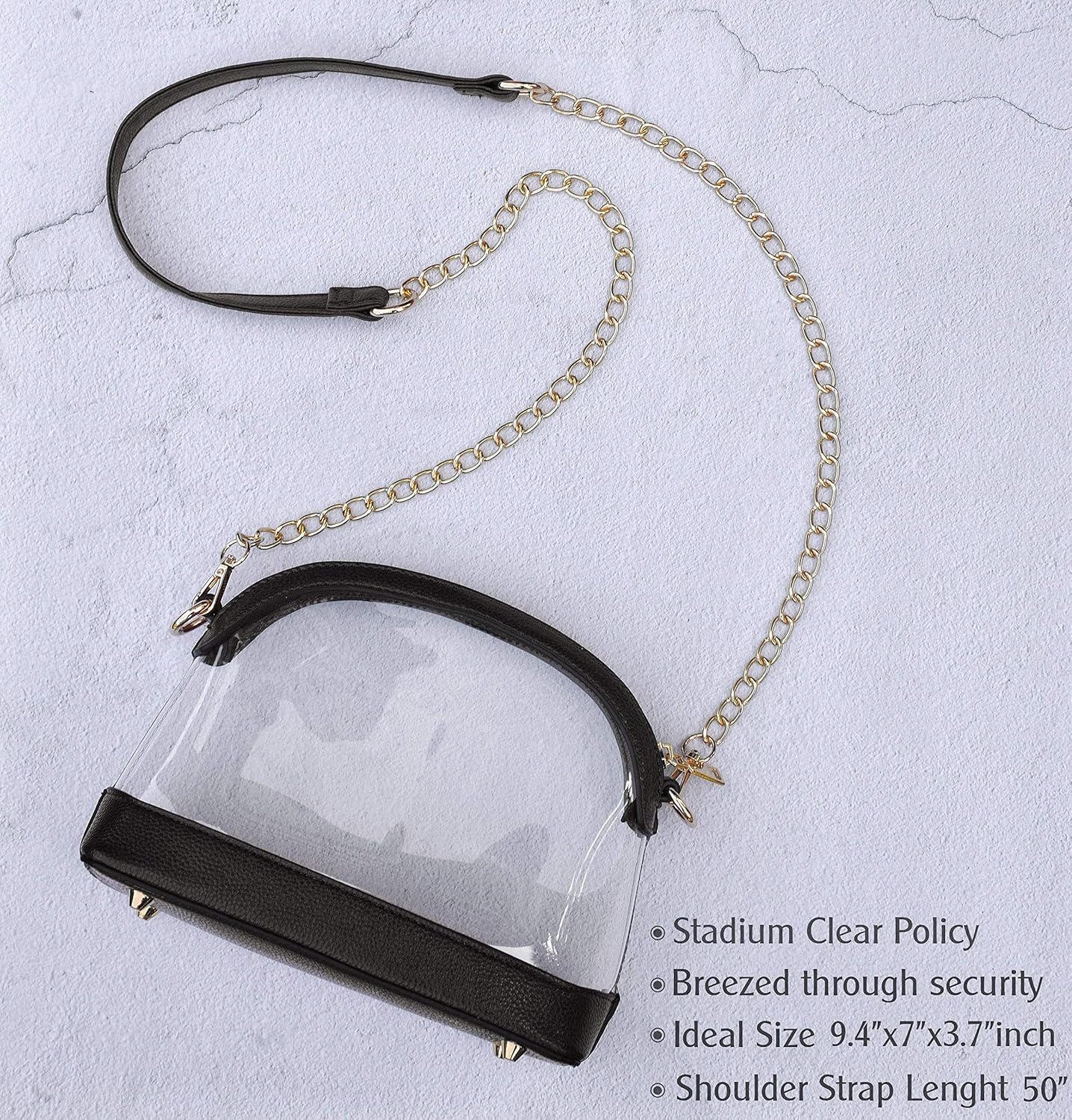 image:imageClear Cross Body Bag with Vegan Leather Trim Stadium Approved Women Shoulder HandbagBlack
