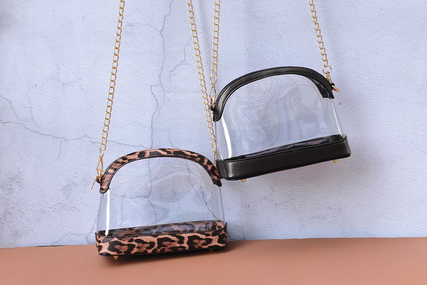 image:imageClear Cross Body Bag with Vegan Leather Trim Stadium Approved Women Shoulder HandbagBlack