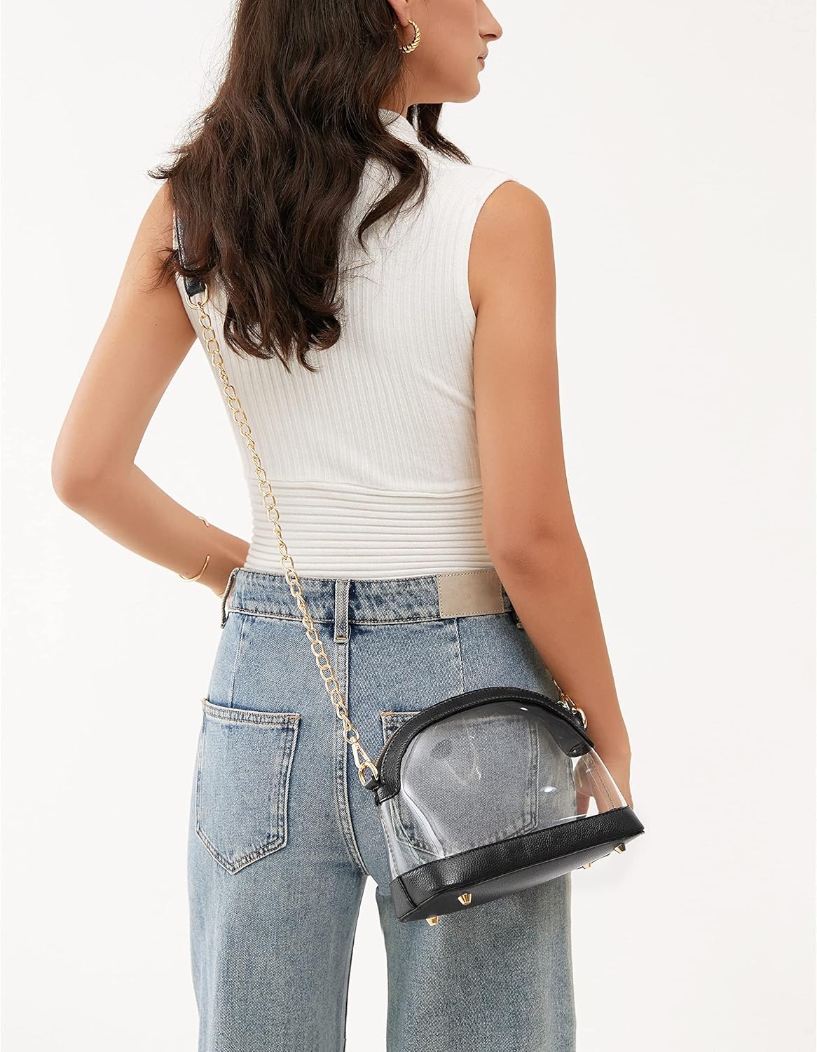 image:imageClear Cross Body Bag with Vegan Leather Trim Stadium Approved Women Shoulder HandbagBlack