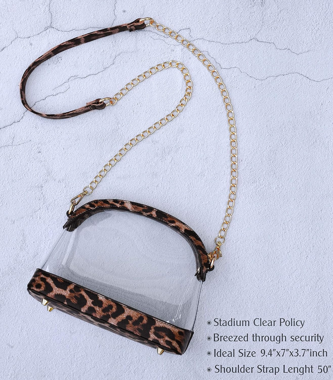 image:imageClear Cross Body Bag with Vegan Leather Trim Stadium Approved Women Shoulder HandbagLeopard Print