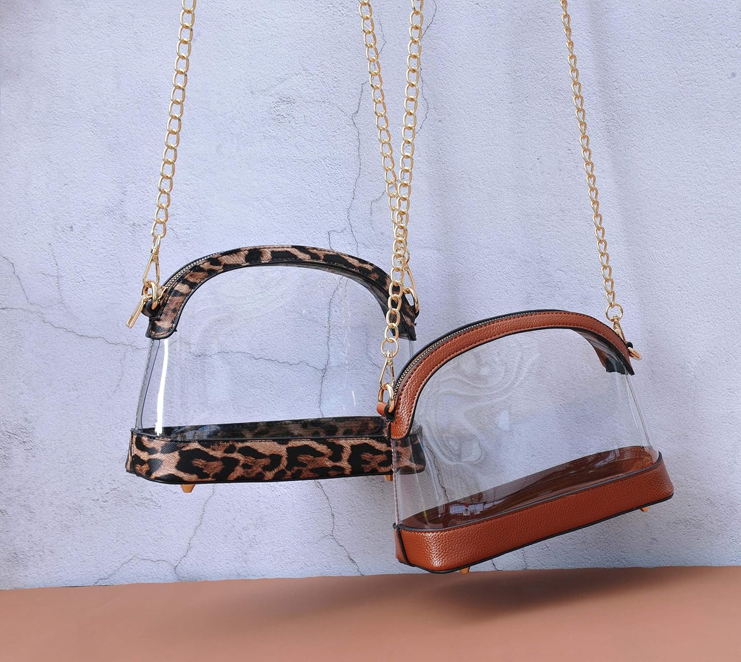 image:imageClear Cross Body Bag with Vegan Leather Trim Stadium Approved Women Shoulder HandbagLeopard Print