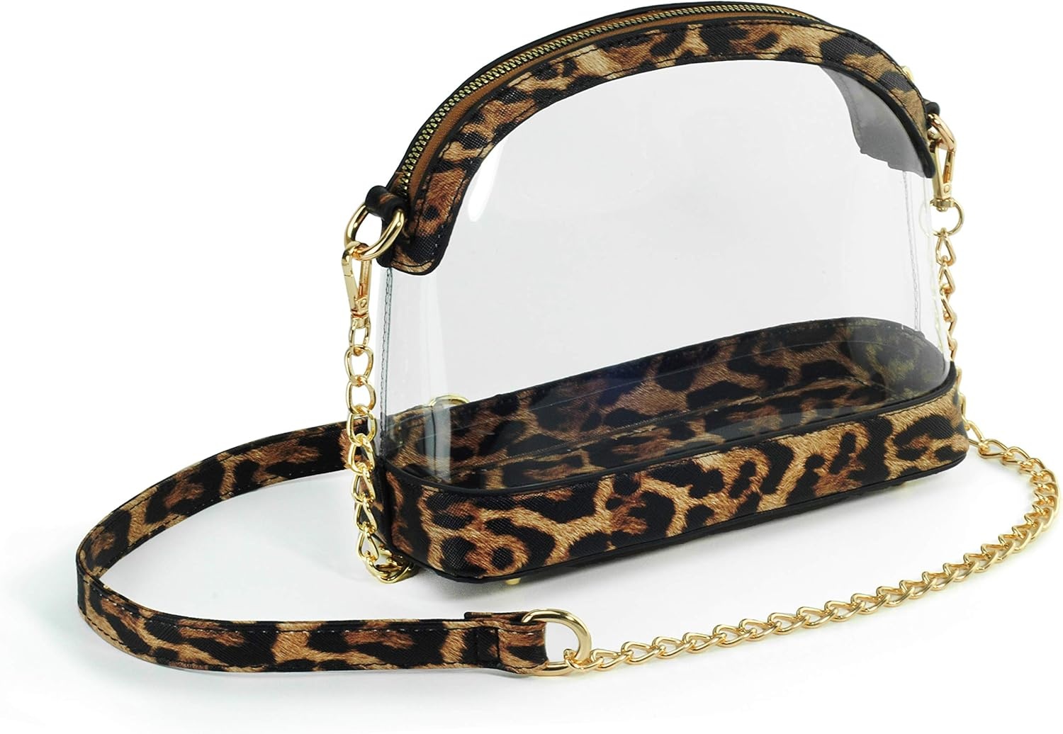 image:imageClear Cross Body Bag with Vegan Leather Trim Stadium Approved Women Shoulder HandbagLeopard Print