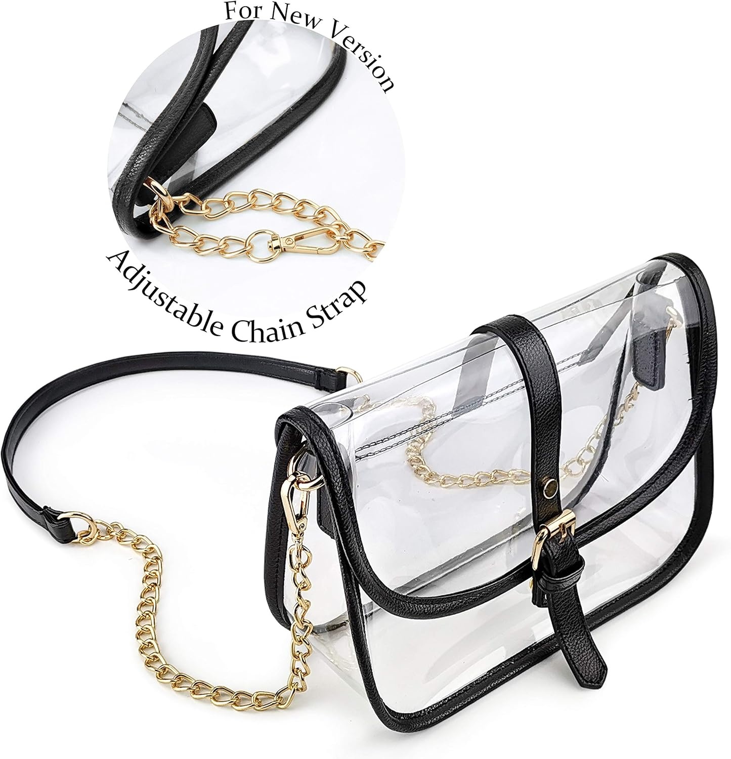 image:imageClear Saddle Cross Body Bag Women Chain Shoulder Handbag PurseBlack
