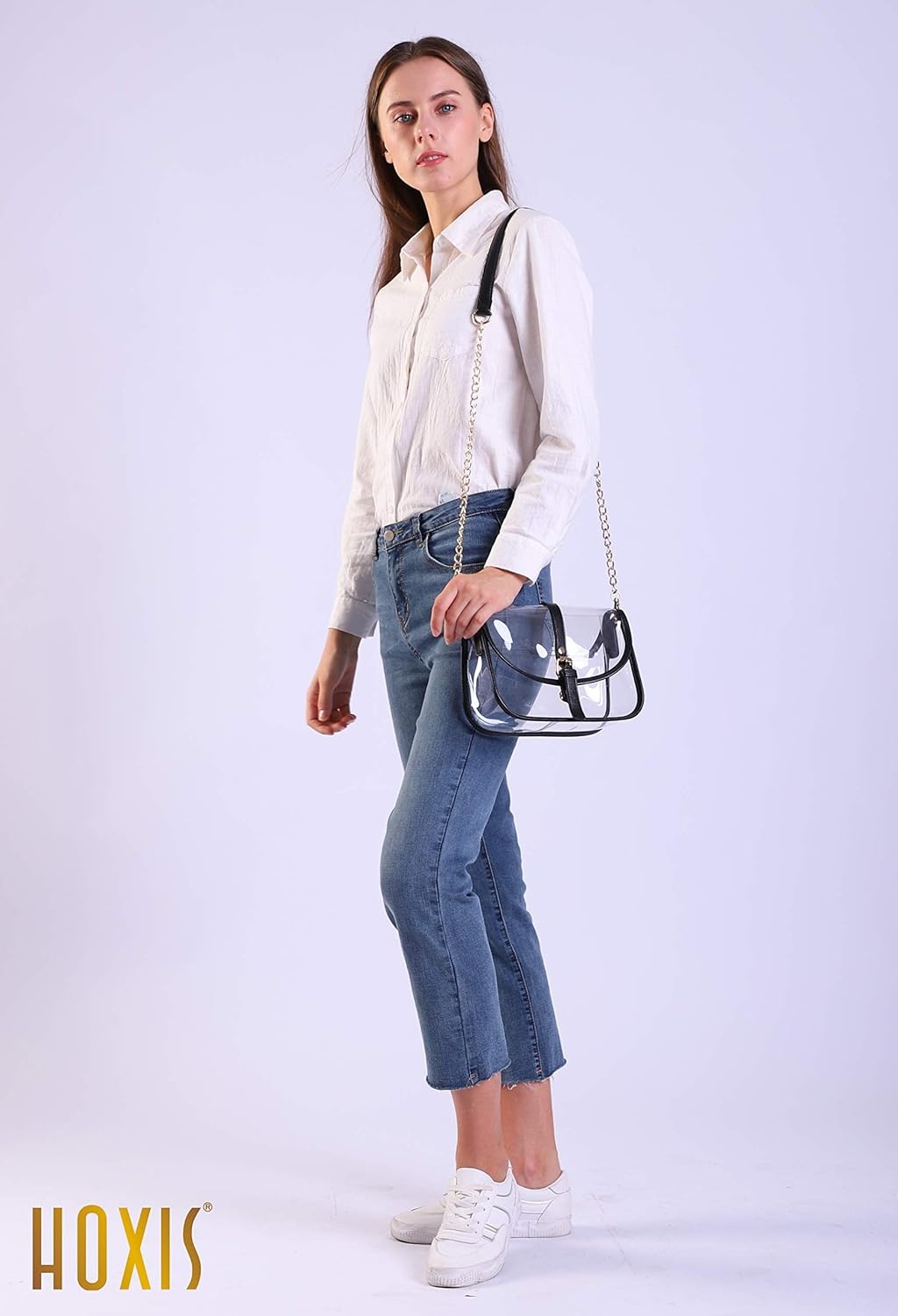 image:imageClear Saddle Cross Body Bag Women Chain Shoulder Handbag PurseBlack