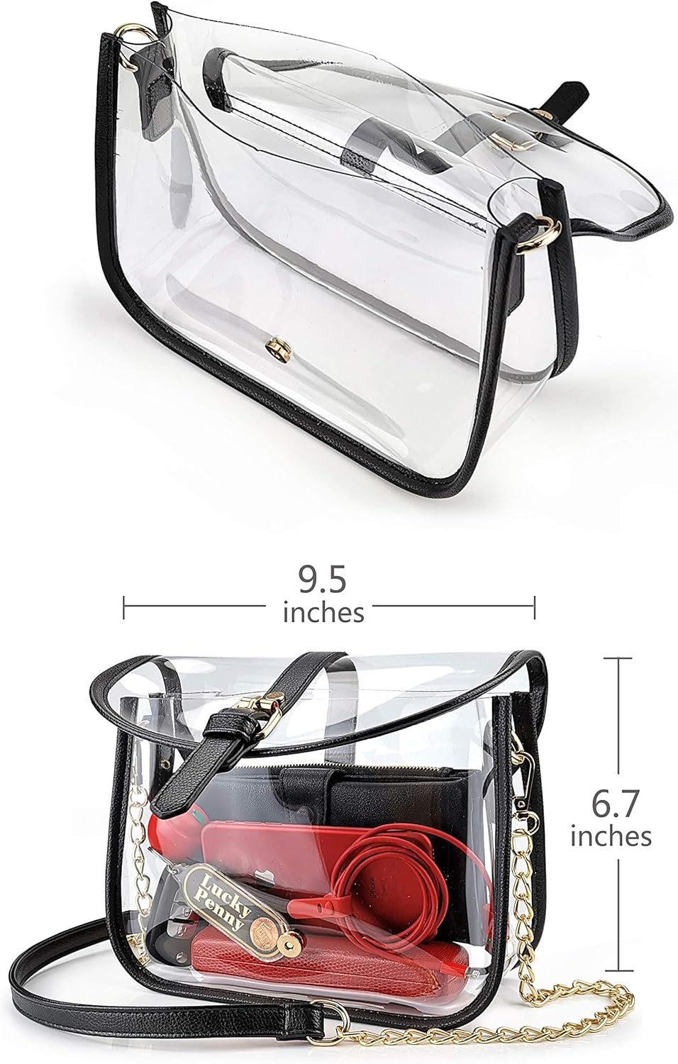 image:imageClear Saddle Cross Body Bag Women Chain Shoulder Handbag PurseBlack