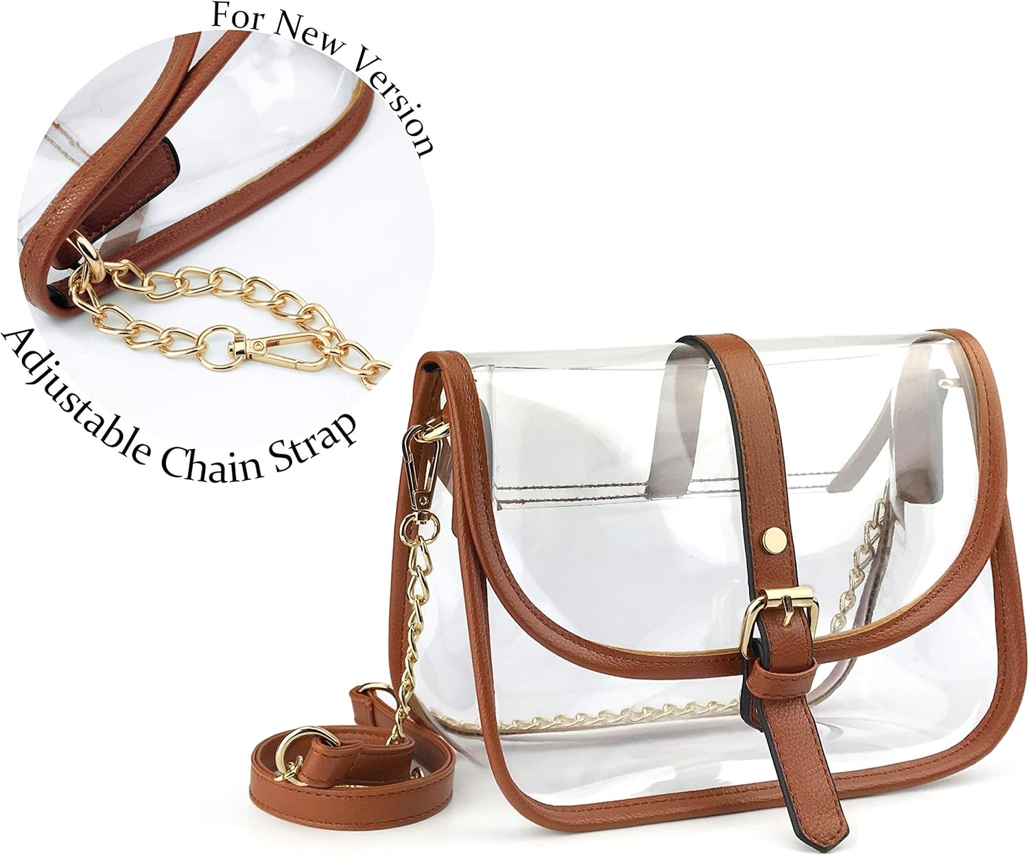 image:imageClear Saddle Cross Body Bag Women Chain Shoulder Handbag PurseBrown