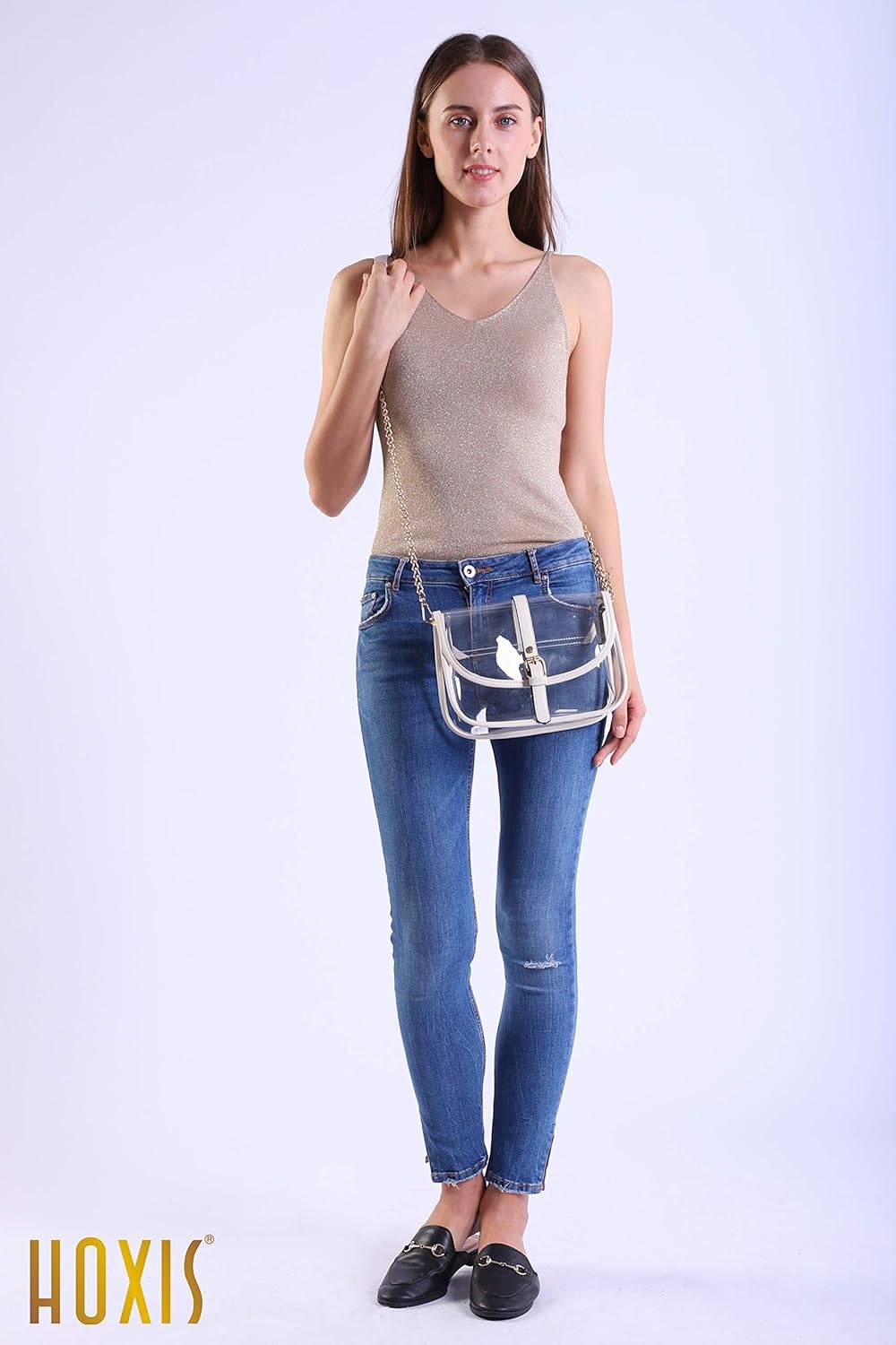image:imageClear Saddle Cross Body Bag Women Chain Shoulder Handbag PurseIvory