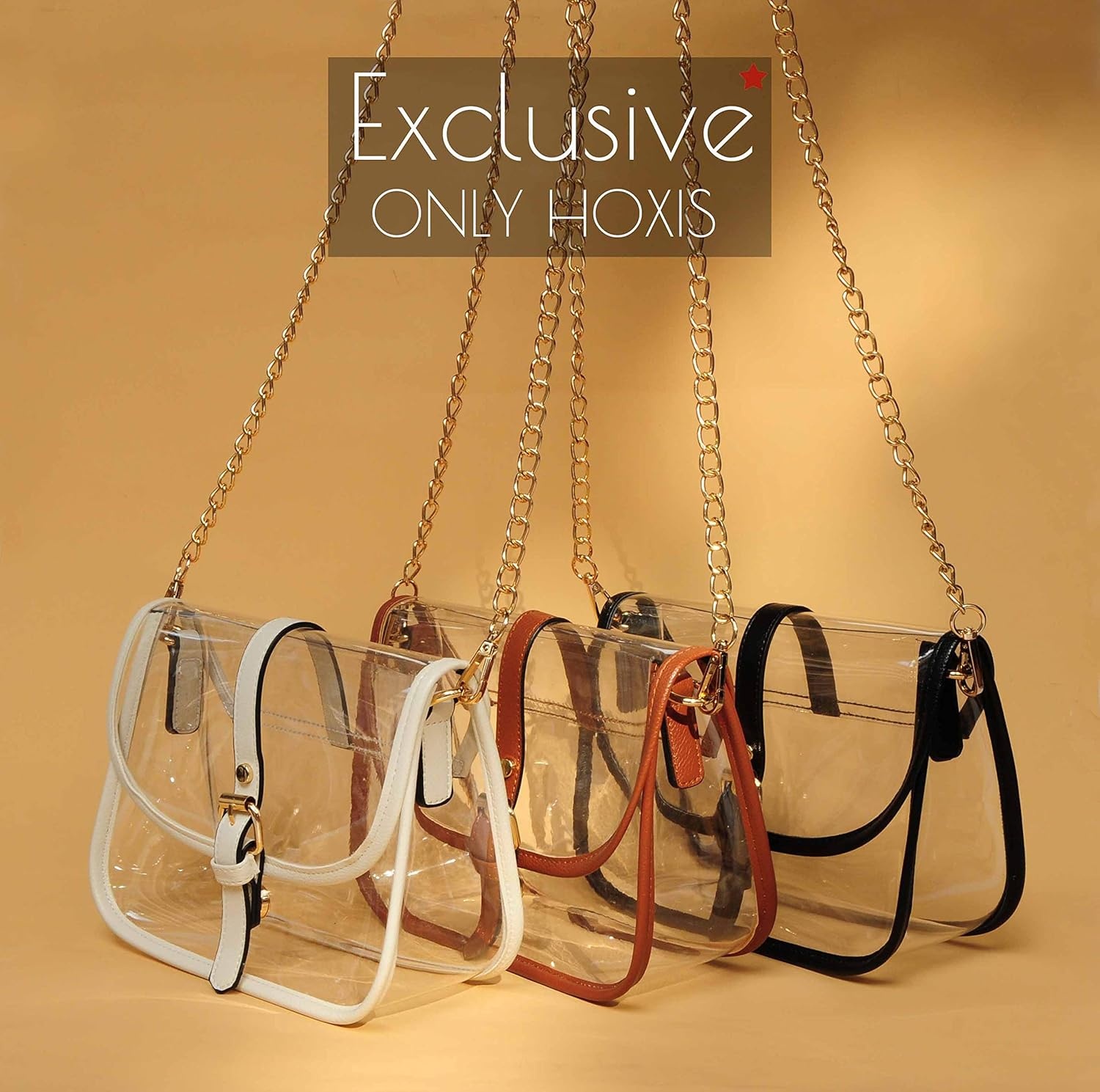 image:imageClear Saddle Cross Body Bag Women Chain Shoulder Handbag PurseIvory