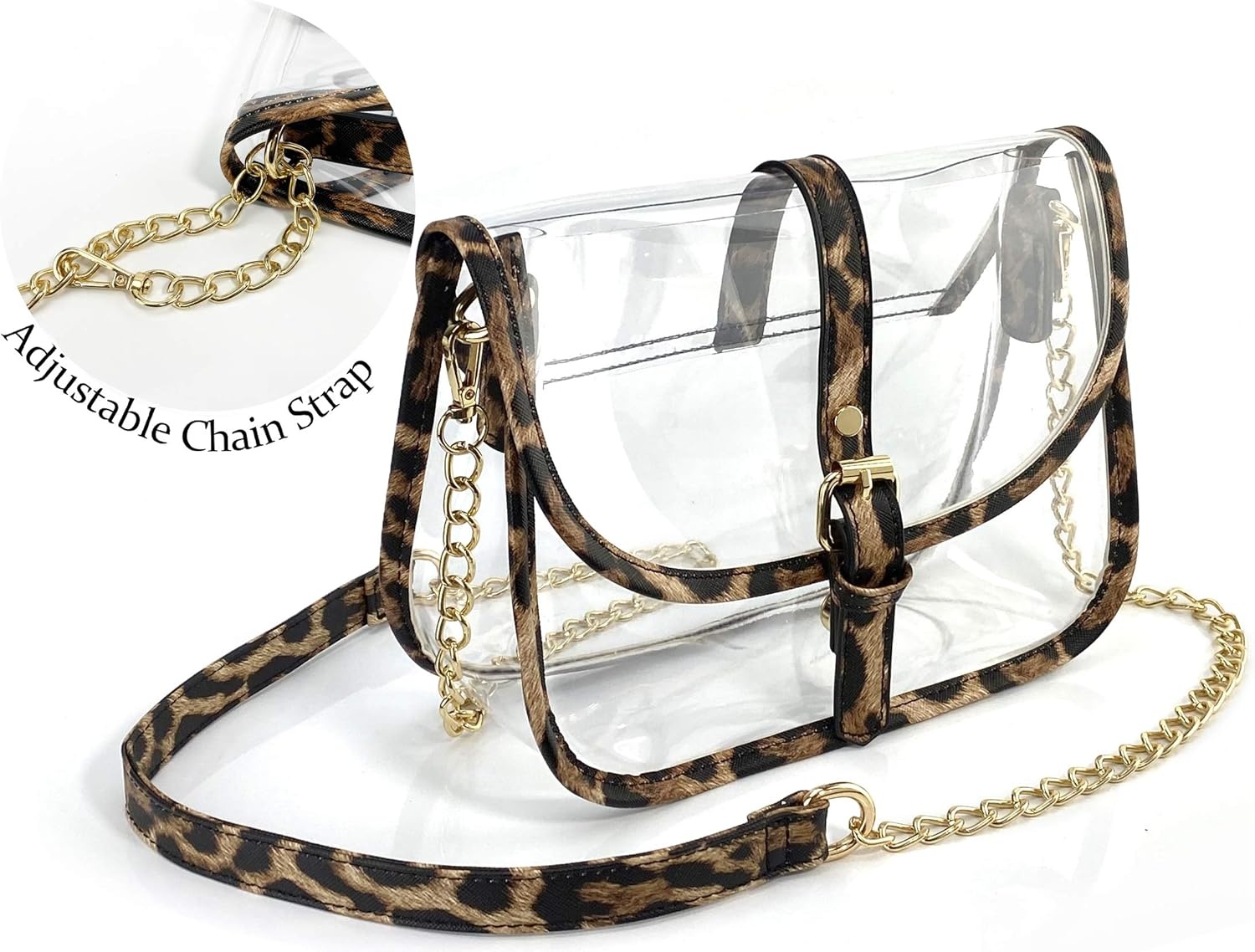 image:imageClear Saddle Cross Body Bag Women Chain Shoulder Handbag PurseLeopard Print