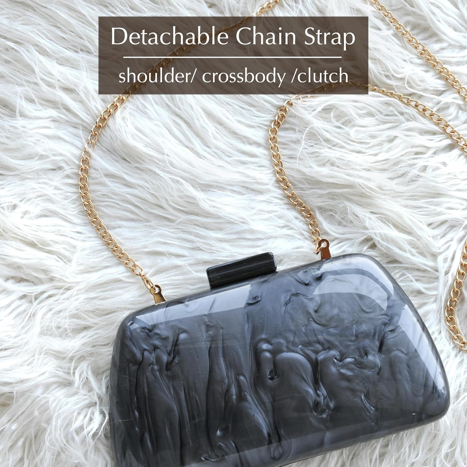 image:imageHOXIS Acrylic Evening Clutch Bag with Detachable Chain Strap Womens Marble Purse for Wedding Cocktail Prom PartyBlackgray
