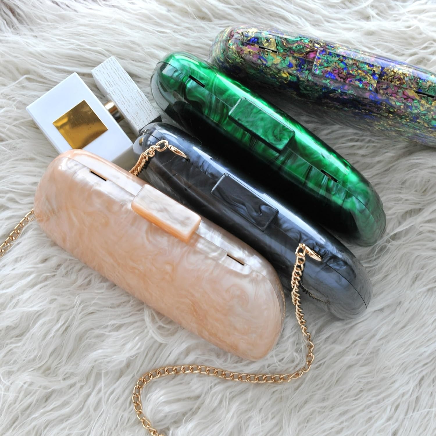 image:imageHOXIS Acrylic Evening Clutch Bag with Detachable Chain Strap Womens Marble Purse for Wedding Cocktail Prom PartyBlackgray