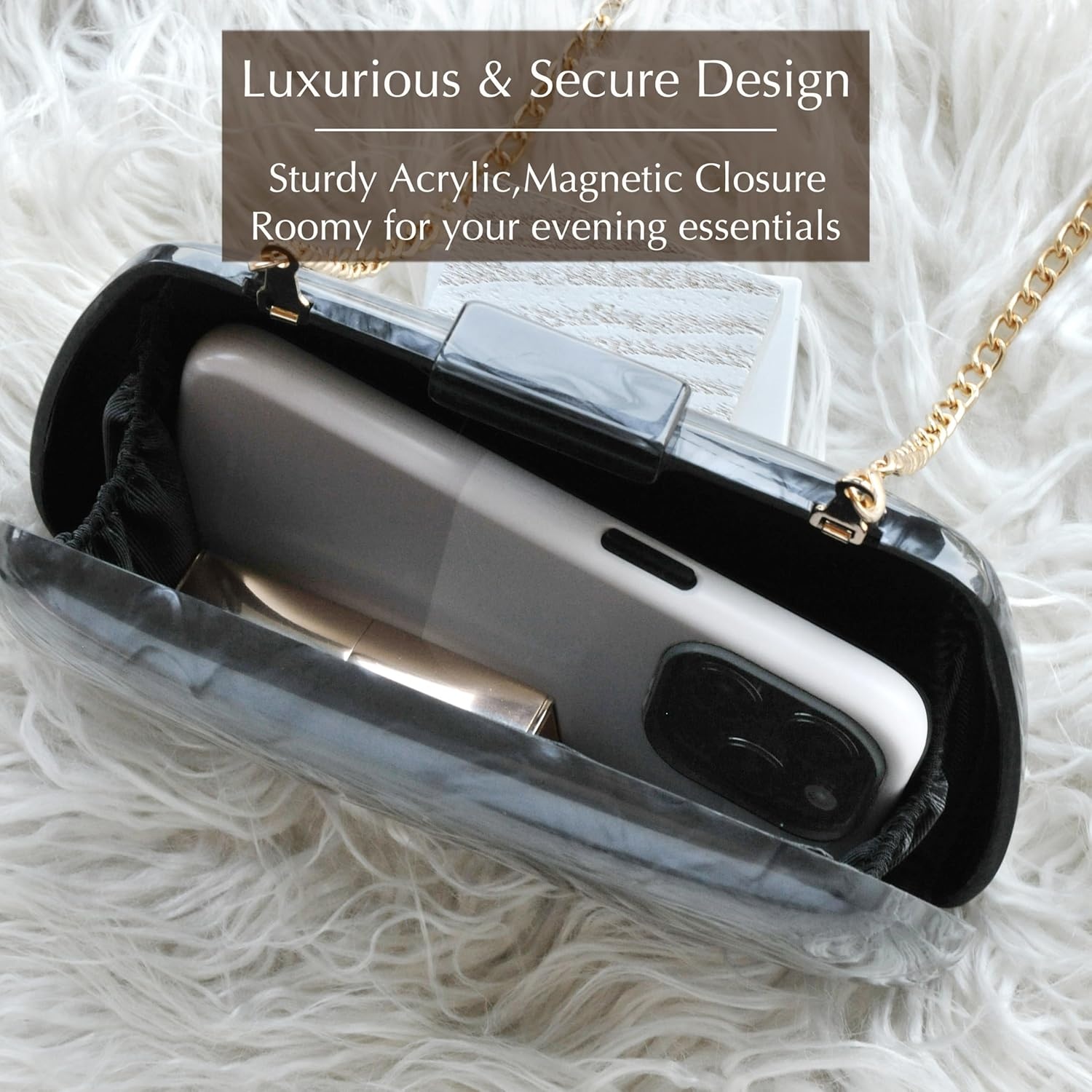 image:imageHOXIS Acrylic Evening Clutch Bag with Detachable Chain Strap Womens Marble Purse for Wedding Cocktail Prom PartyBlackgray