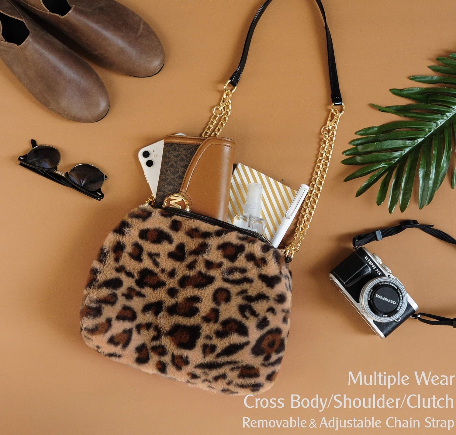 image:imageHOXIS Faux Fur Furry Crossbody Shoulder Handbag Clutch Purse