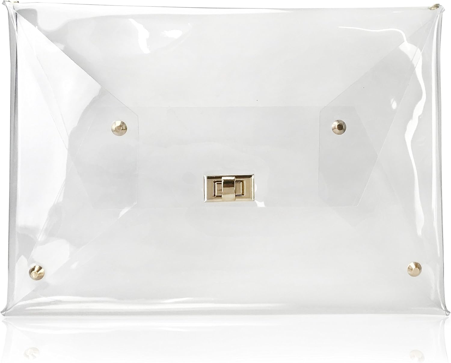 image:imageHOXIS Large Size PVC Clear Envelope Clutch Gold Chain Crossbody Bag Womens PurseClear