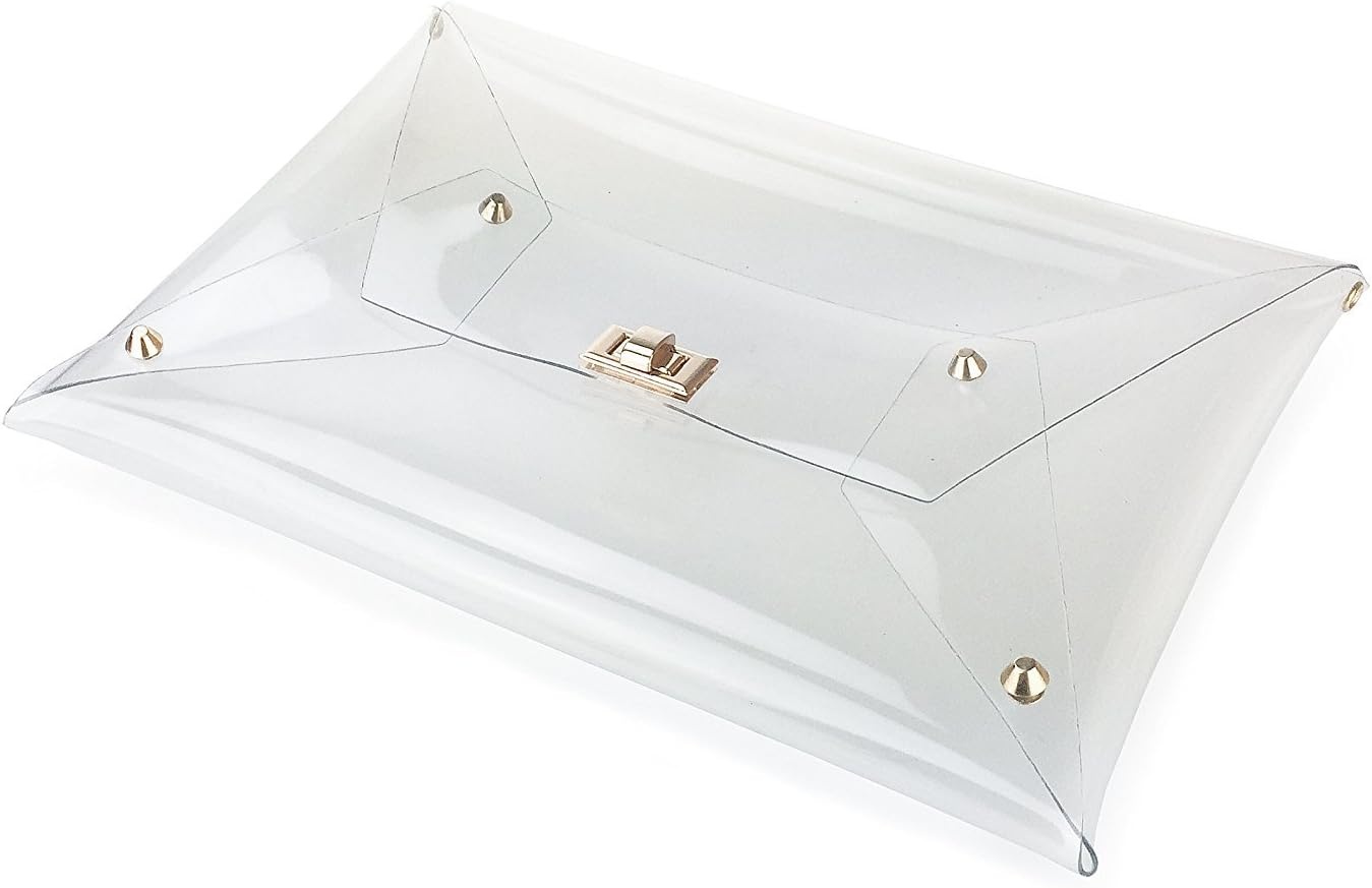 image:imageHOXIS Large Size PVC Clear Envelope Clutch Gold Chain Crossbody Bag Womens PurseClear