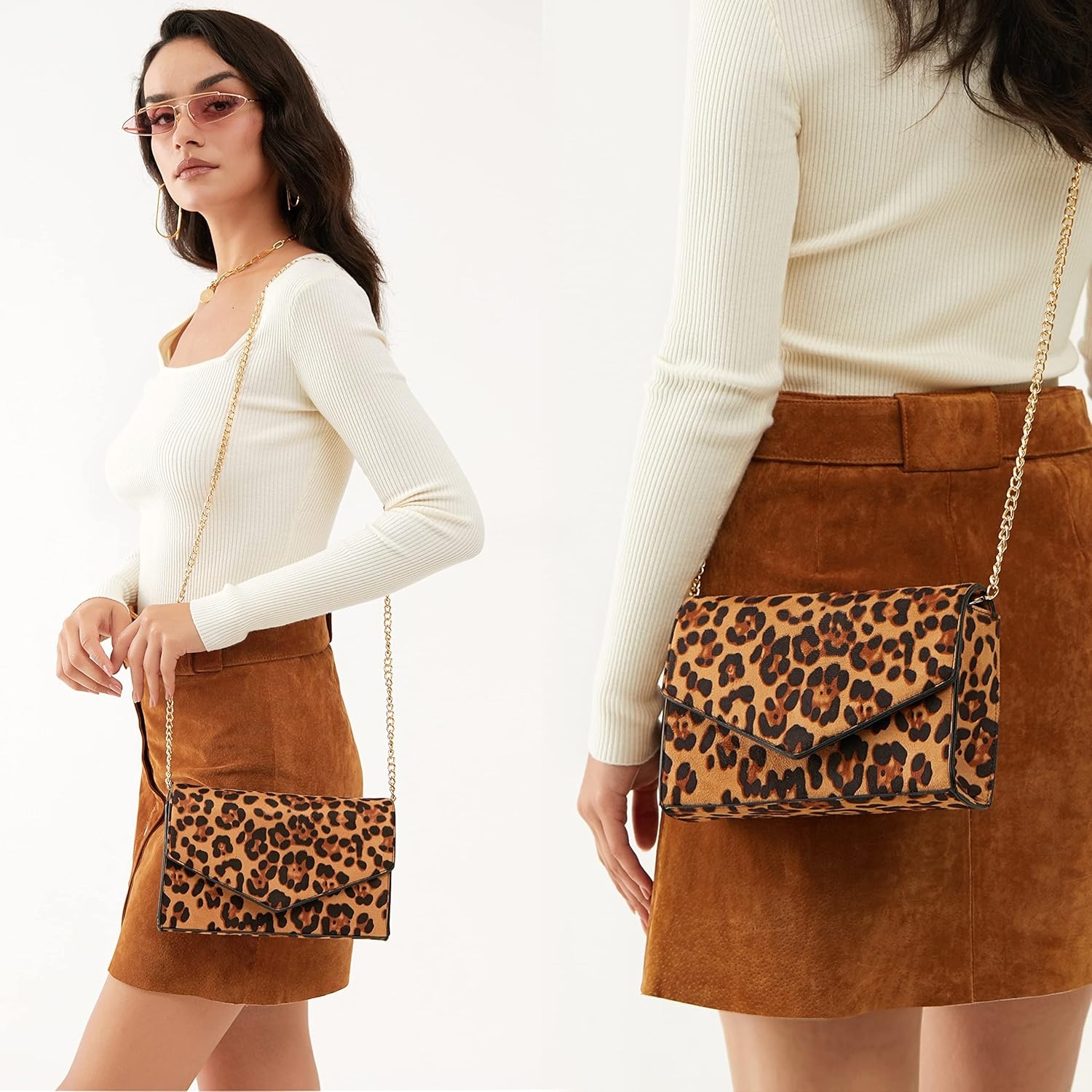 image:imageHOXIS Leopard Print Envelope Evening Clutch Women Chain Shoulder BagBrown Leopard Print