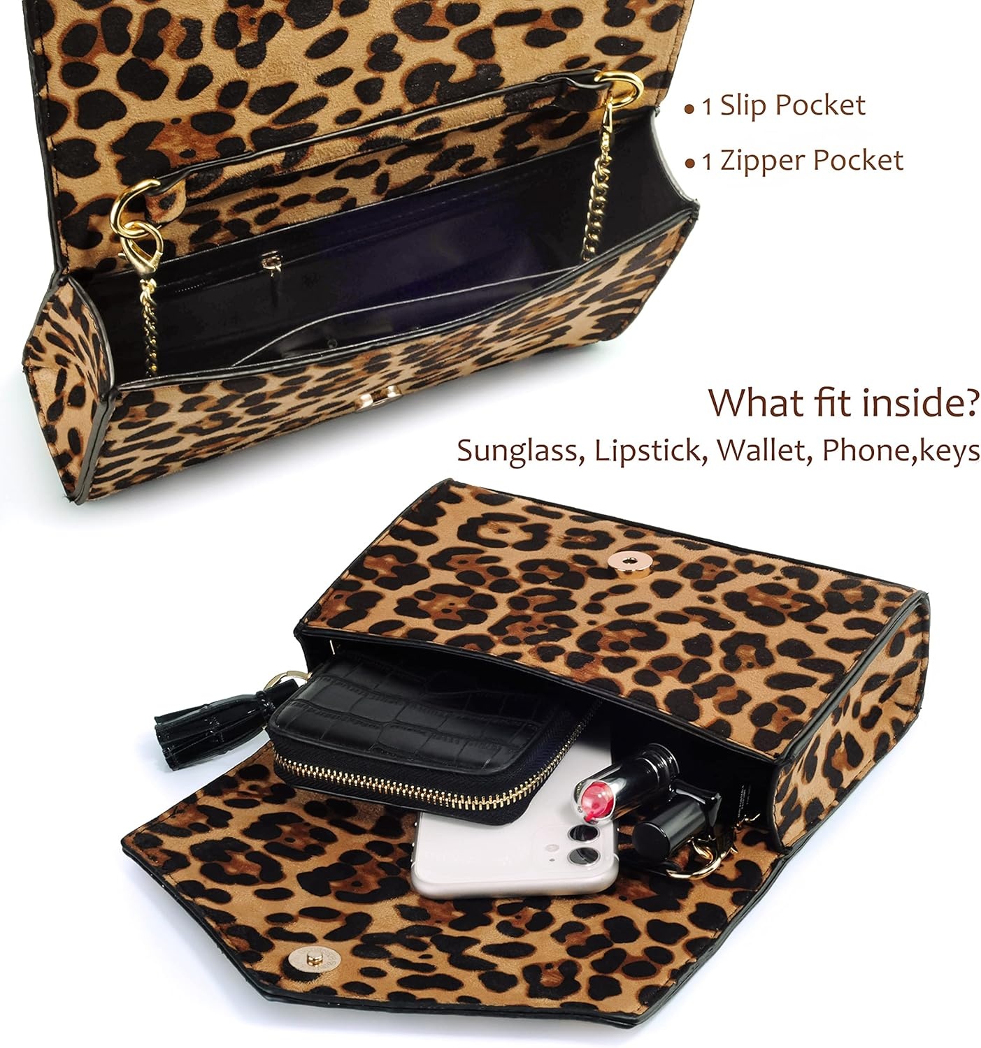 image:imageHOXIS Leopard Print Envelope Evening Clutch Women Chain Shoulder BagBrown Leopard Print