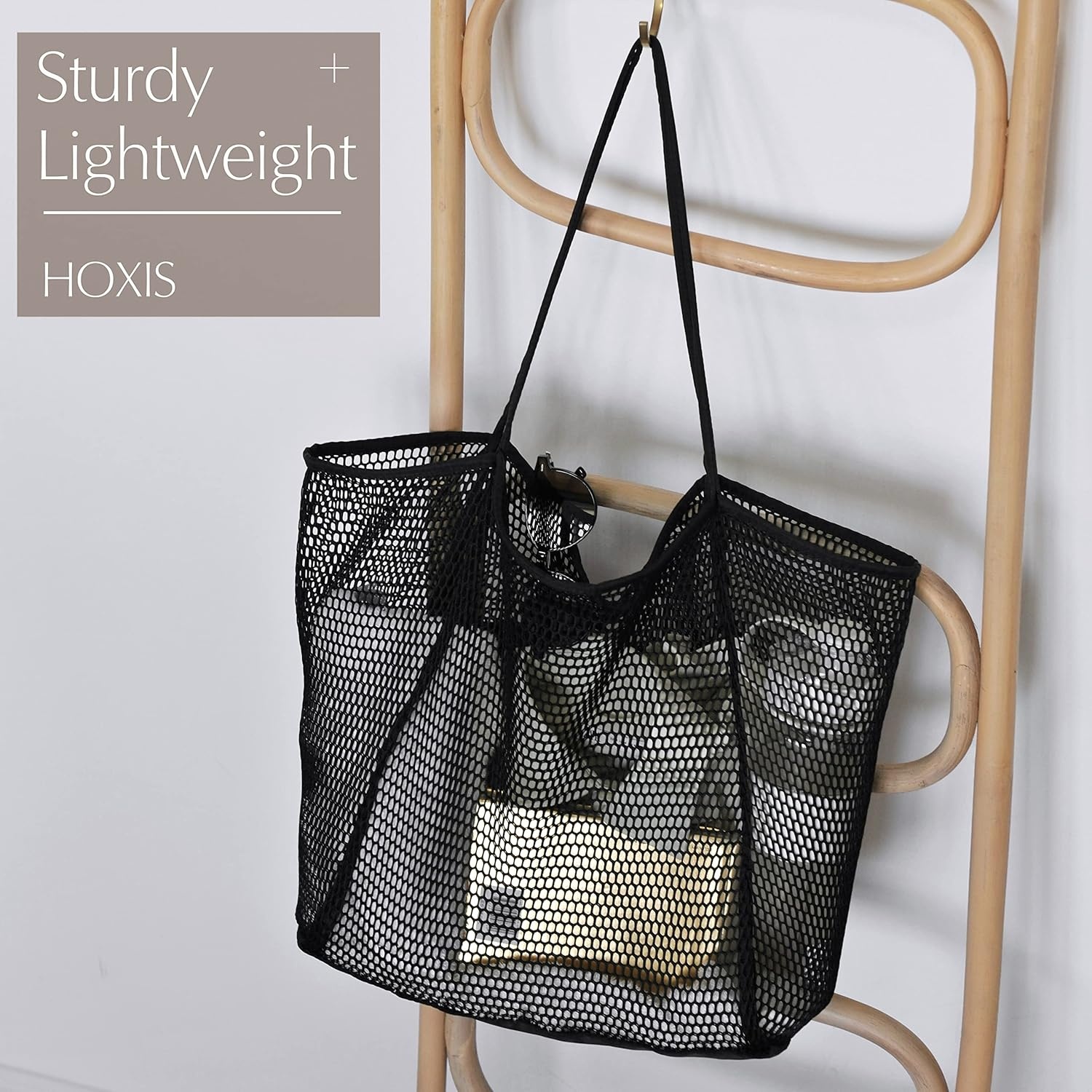 image:imageHOXIS Mesh Beach Tote Womens Shoulder HandbagBlack