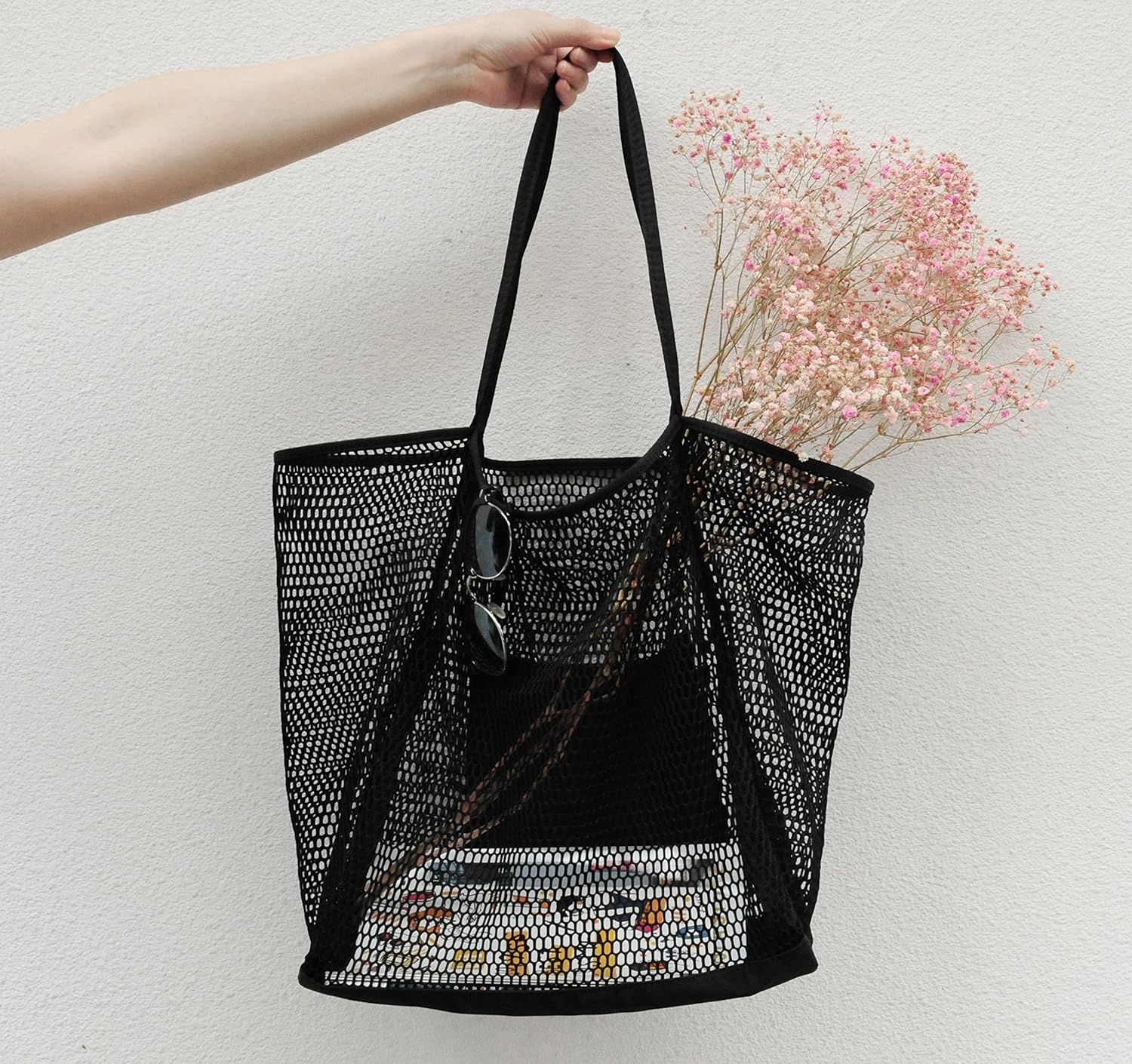 image:imageHOXIS Mesh Beach Tote Womens Shoulder HandbagBlack