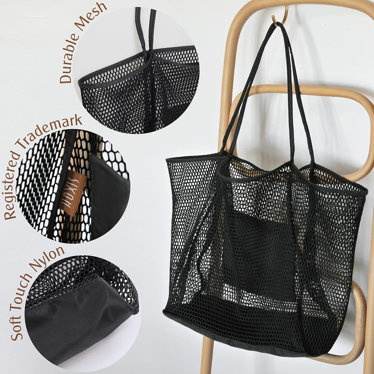 image:imageHOXIS Mesh Beach Tote Womens Shoulder HandbagBlack