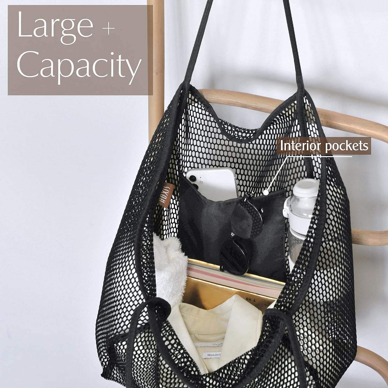 image:imageHOXIS Mesh Beach Tote Womens Shoulder HandbagBlack