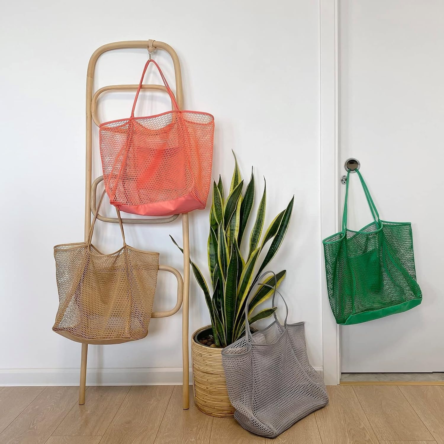 image:imageHOXIS Mesh Beach Tote Womens Shoulder HandbagCoral
