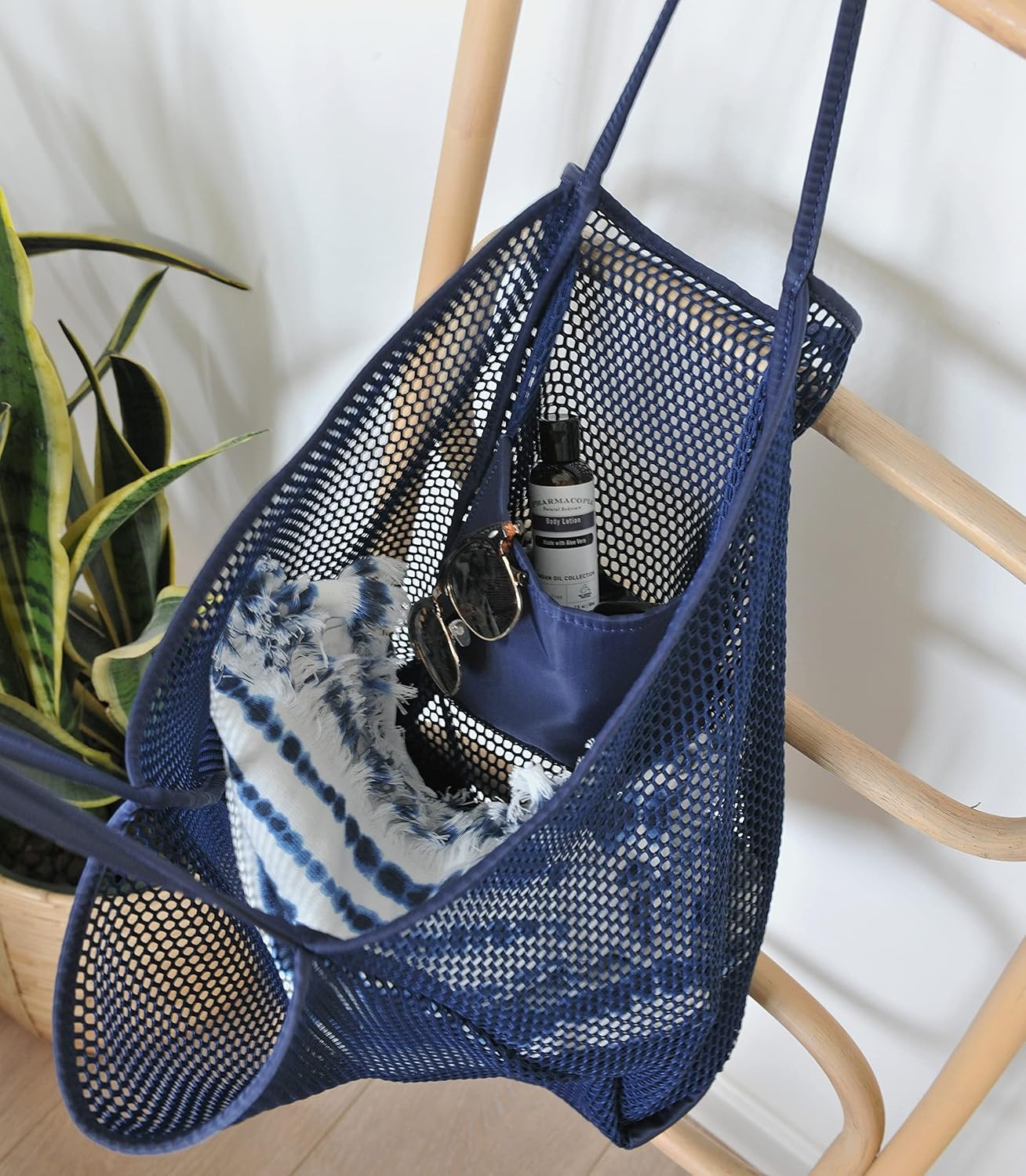 image:imageHOXIS Mesh Beach Tote Womens Shoulder HandbagDark Blue