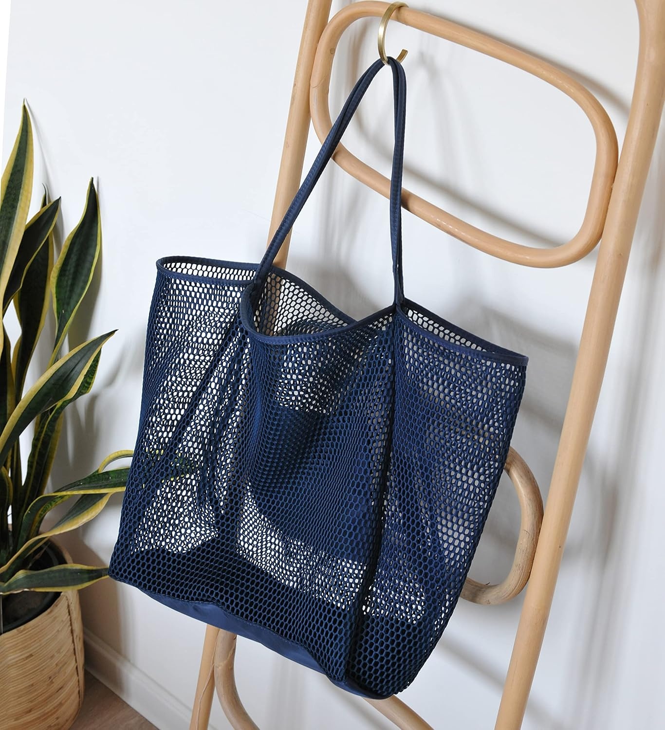 image:imageHOXIS Mesh Beach Tote Womens Shoulder HandbagDark Blue
