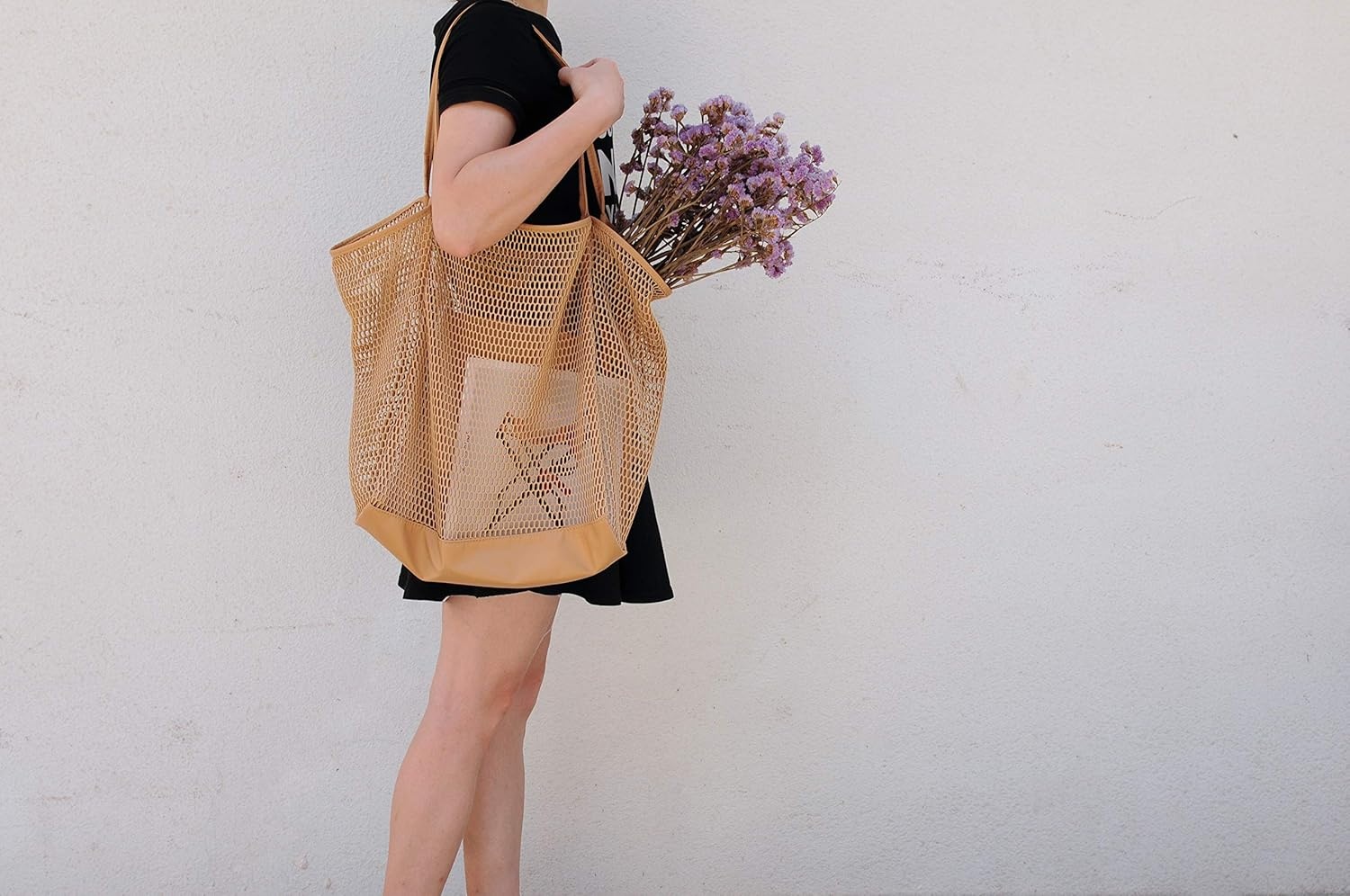 image:imageHOXIS Mesh Beach Tote Womens Shoulder HandbagGray