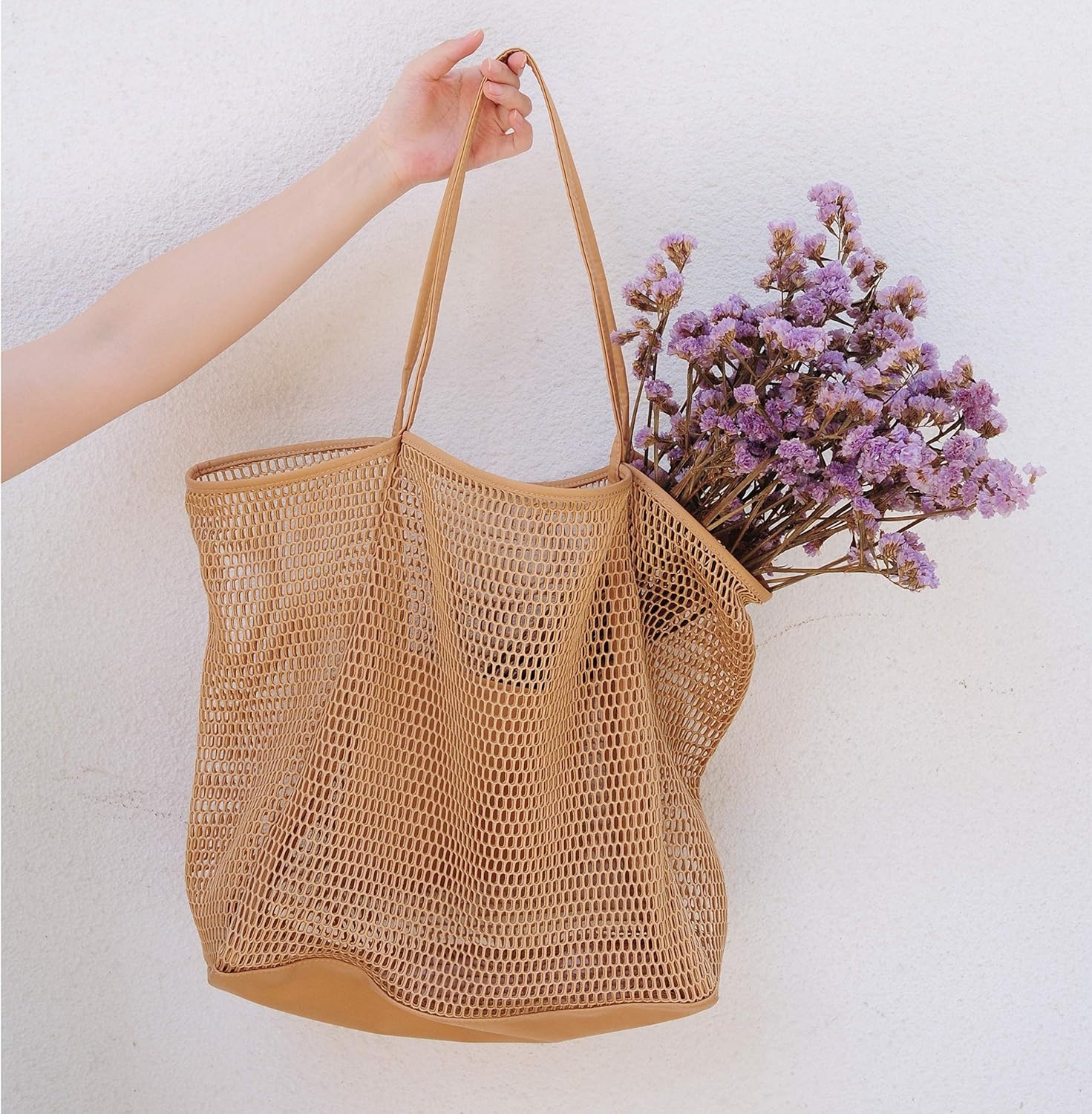 image:imageHOXIS Mesh Beach Tote Womens Shoulder HandbagGray