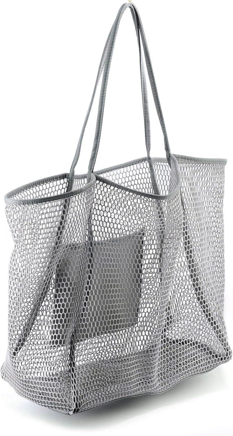 image:imageHOXIS Mesh Beach Tote Womens Shoulder HandbagGray