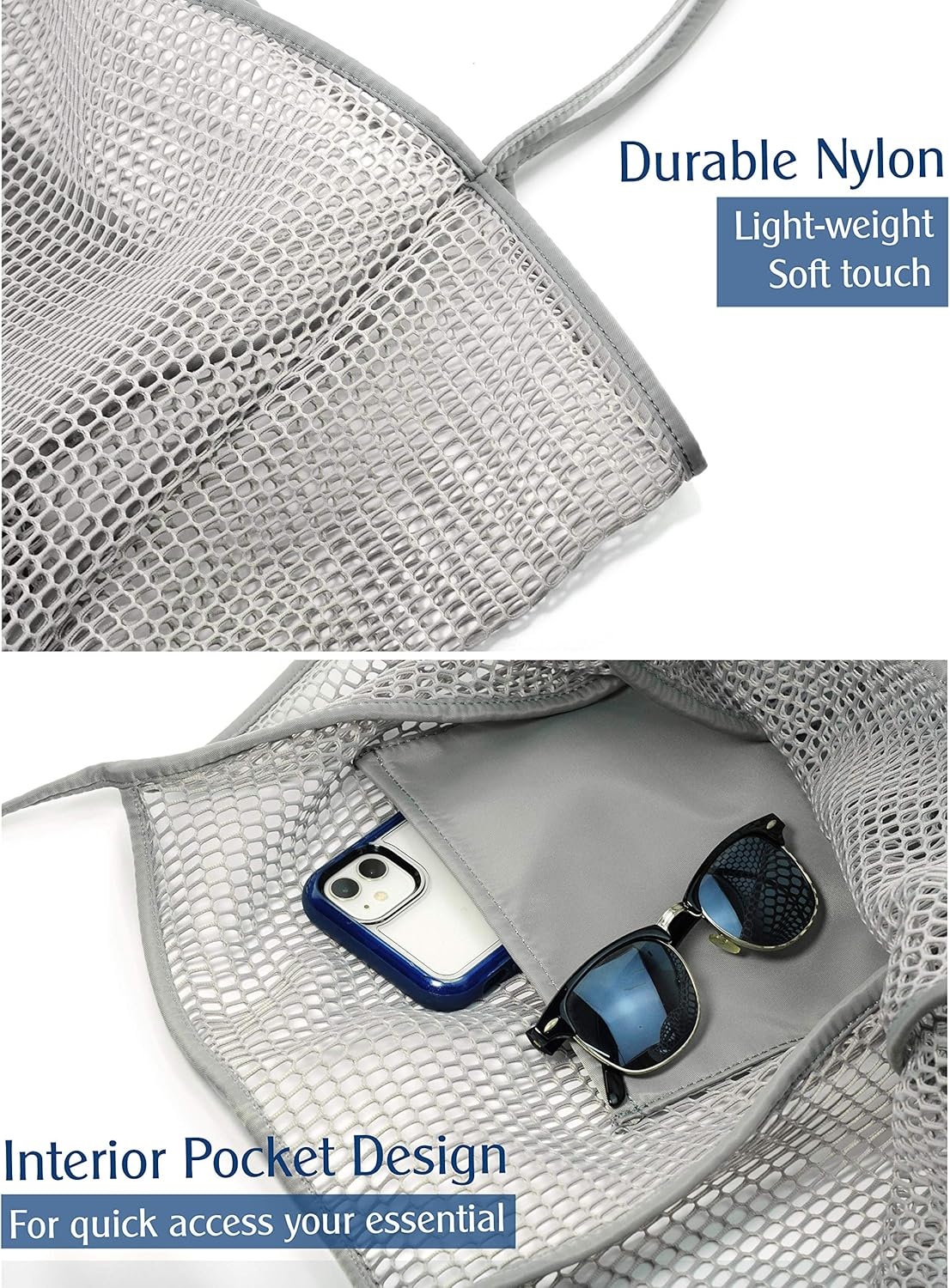 image:imageHOXIS Mesh Beach Tote Womens Shoulder HandbagGray