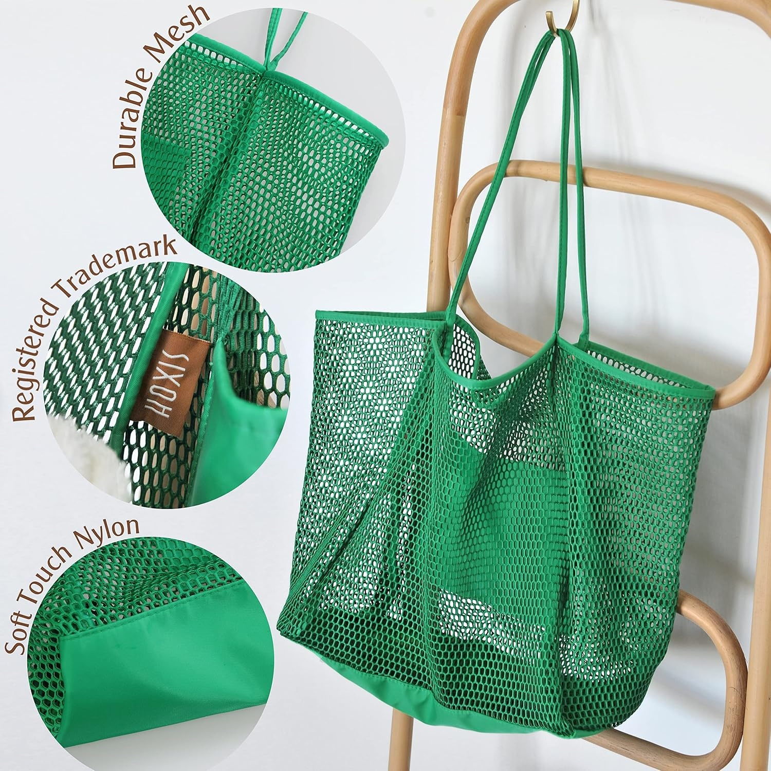 image:imageHOXIS Mesh Beach Tote Womens Shoulder HandbagGreen