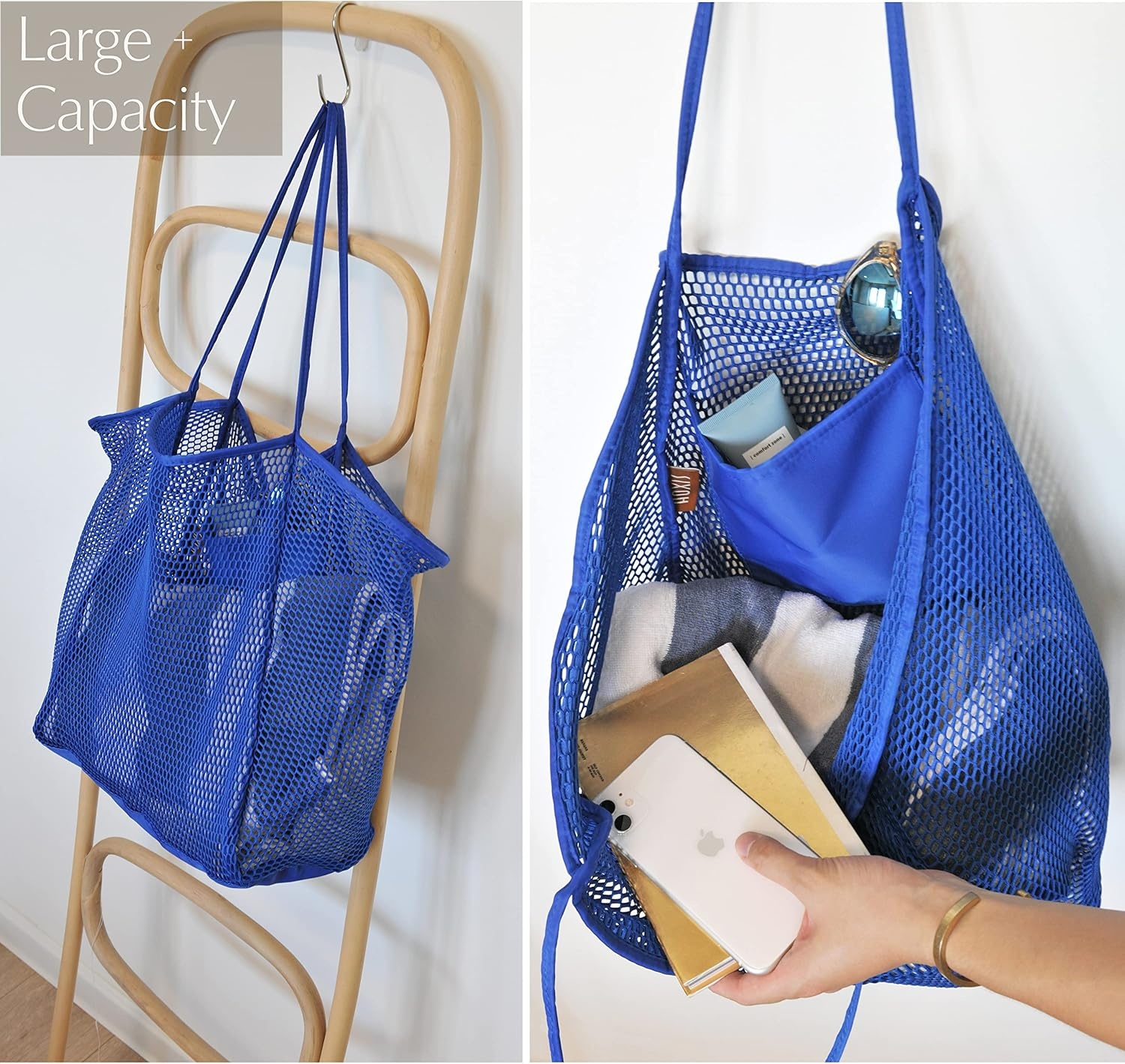 image:imageHOXIS Mesh Beach Tote Womens Shoulder HandbagKlein Blue