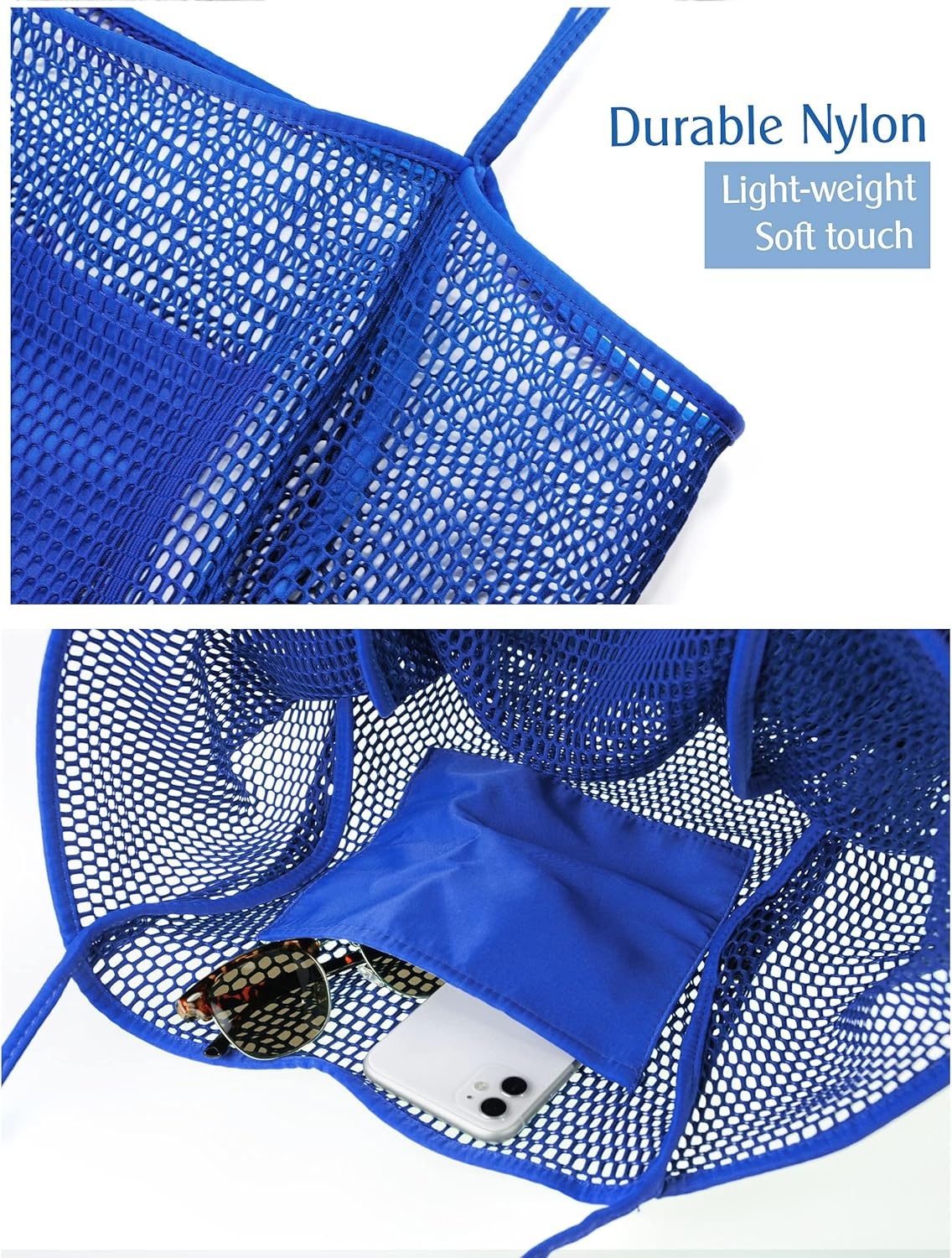 image:imageHOXIS Mesh Beach Tote Womens Shoulder HandbagKlein Blue
