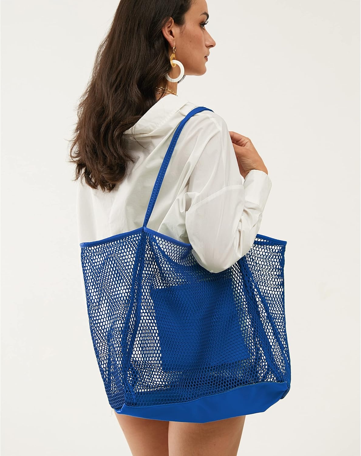 image:imageHOXIS Mesh Beach Tote Womens Shoulder HandbagKlein Blue