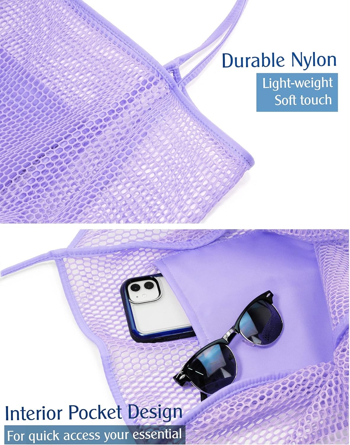image:imageHOXIS Mesh Beach Tote Womens Shoulder HandbagLavender