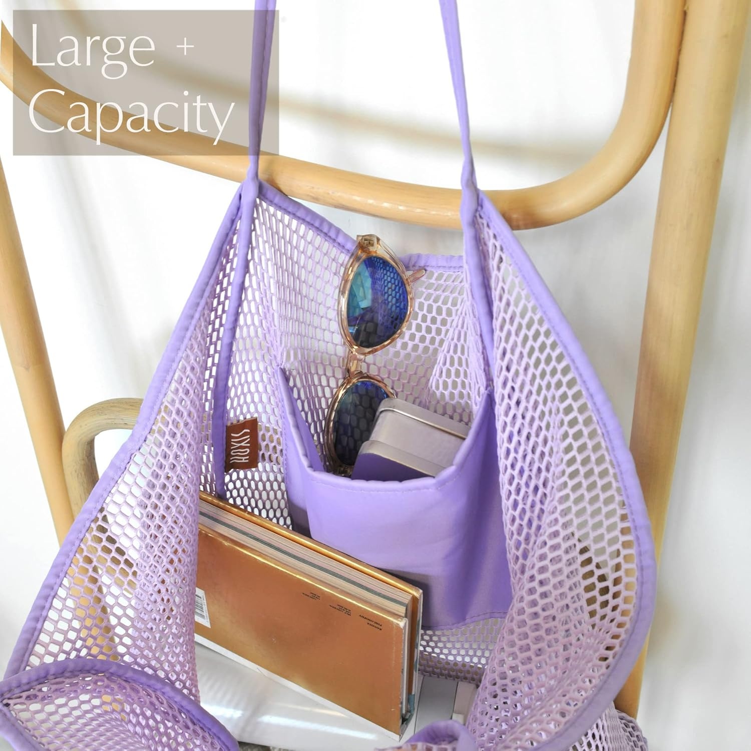 image:imageHOXIS Mesh Beach Tote Womens Shoulder HandbagLavender