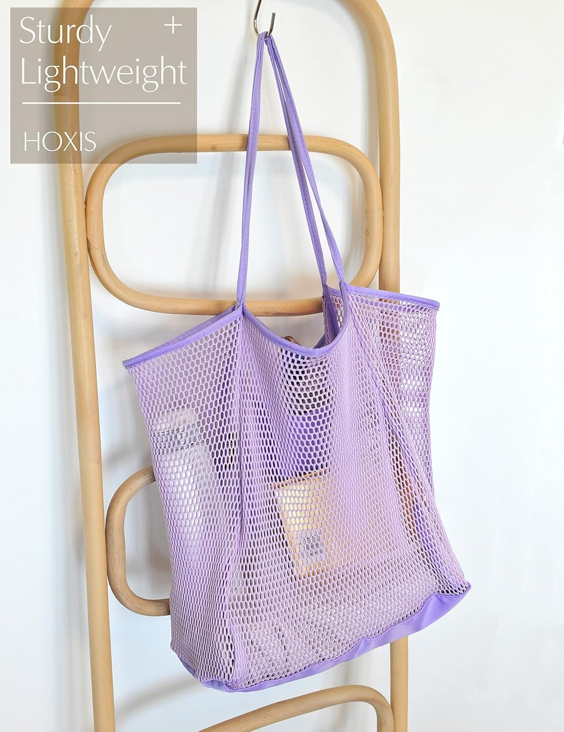 image:imageHOXIS Mesh Beach Tote Womens Shoulder HandbagLavender