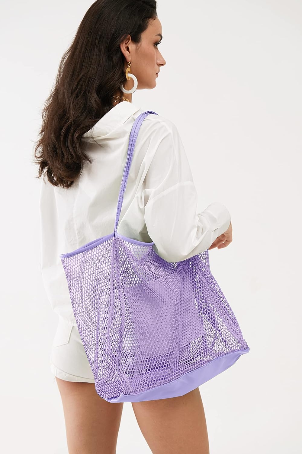image:imageHOXIS Mesh Beach Tote Womens Shoulder HandbagLavender