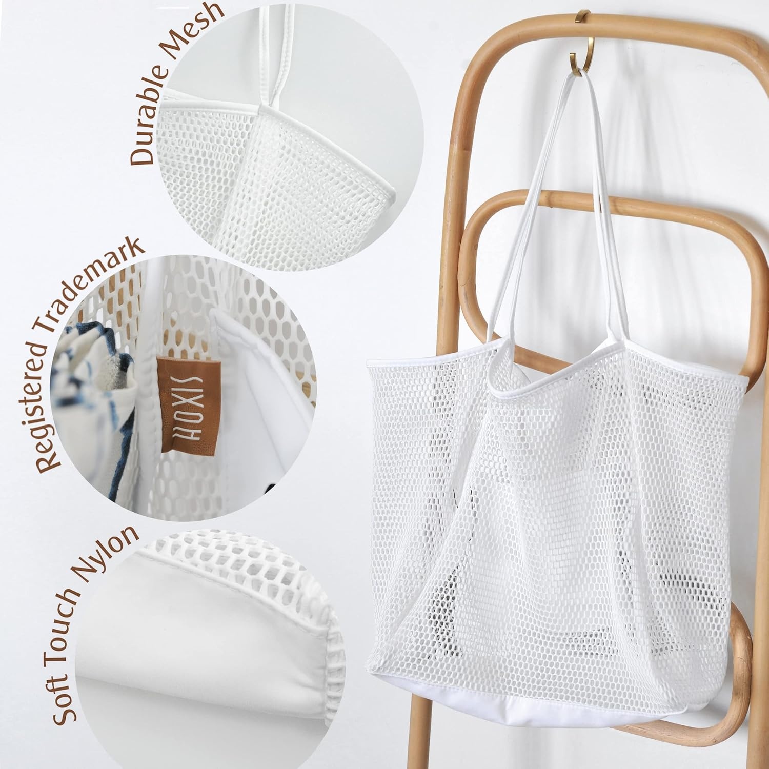 image:imageHOXIS Mesh Beach Tote Womens Shoulder HandbagNew White