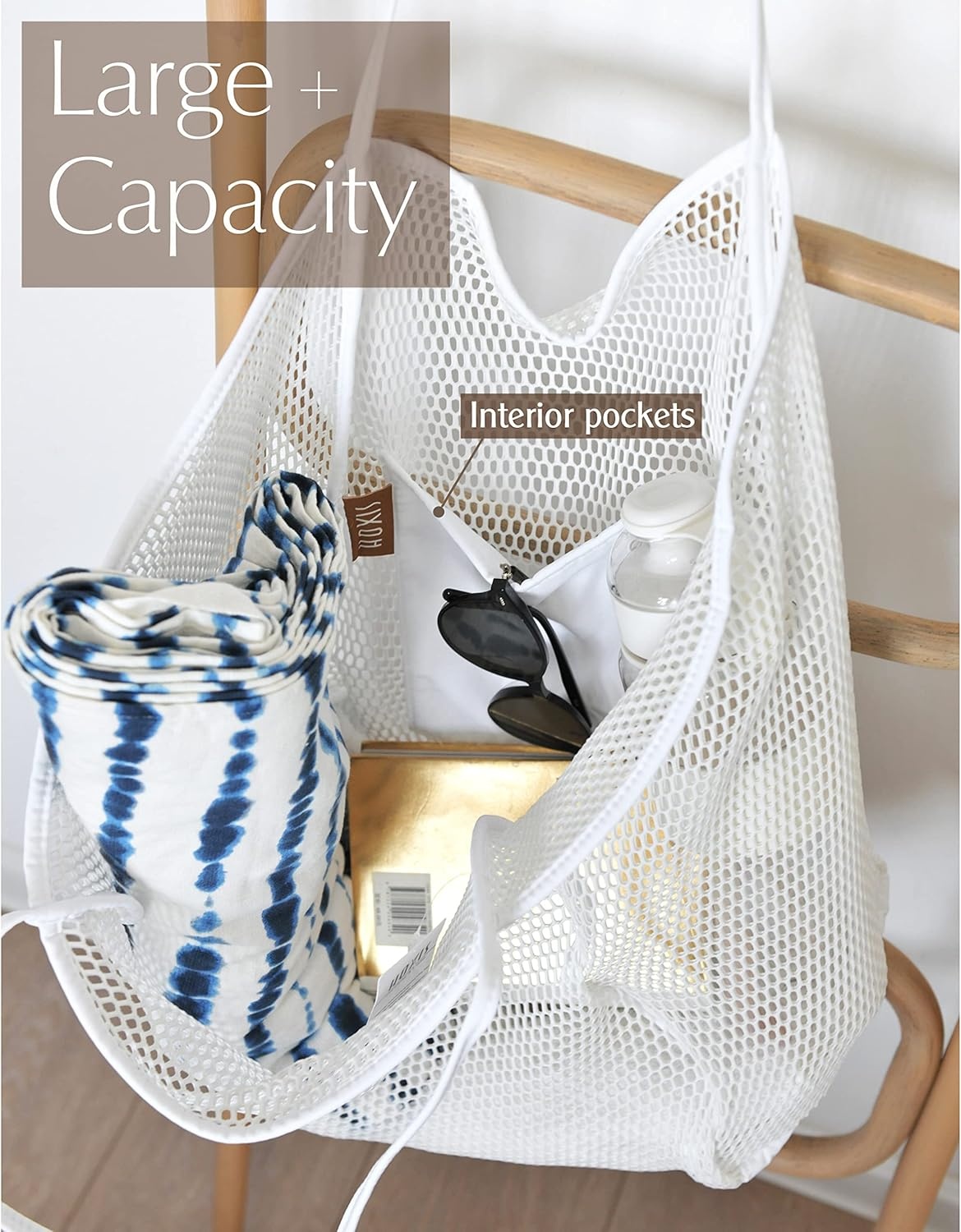 image:imageHOXIS Mesh Beach Tote Womens Shoulder HandbagNew White