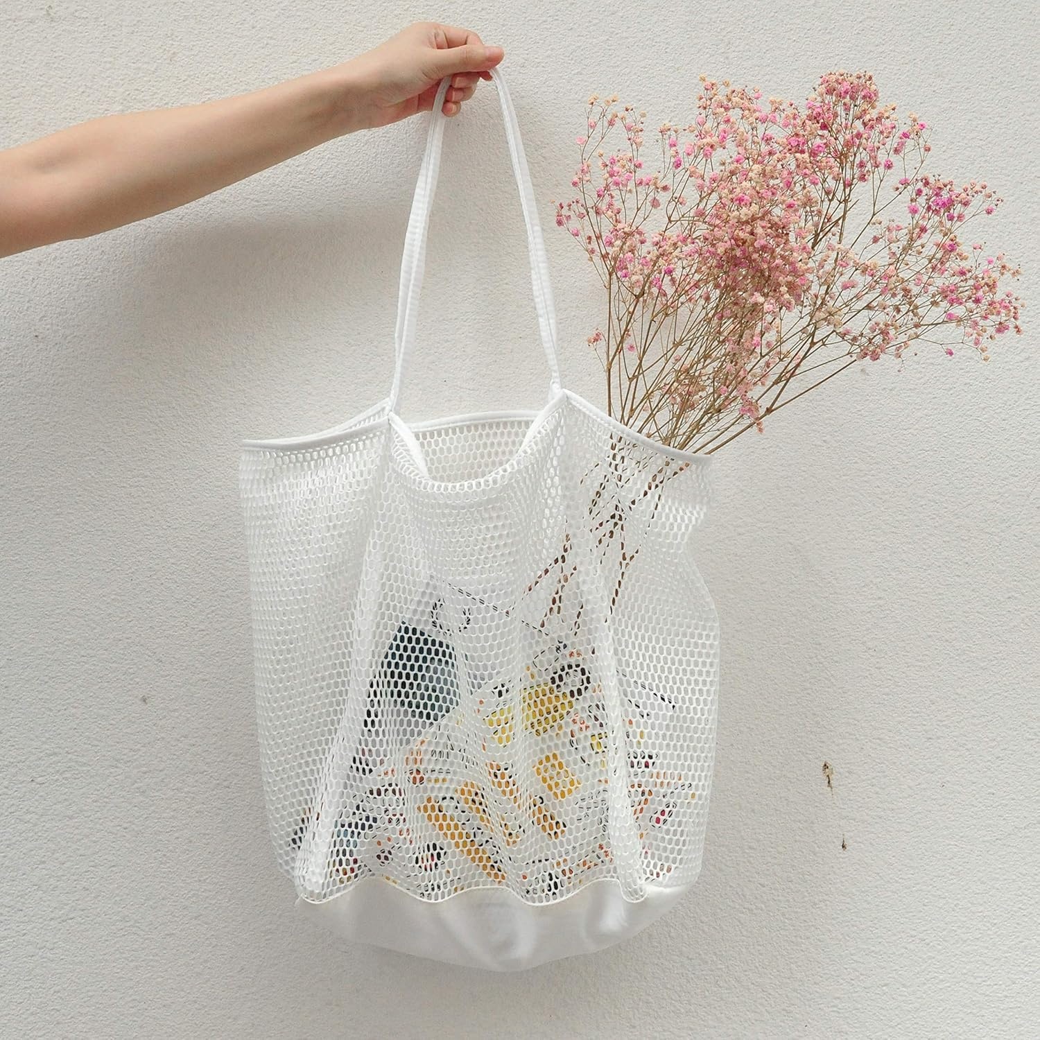 image:imageHOXIS Mesh Beach Tote Womens Shoulder HandbagNew White