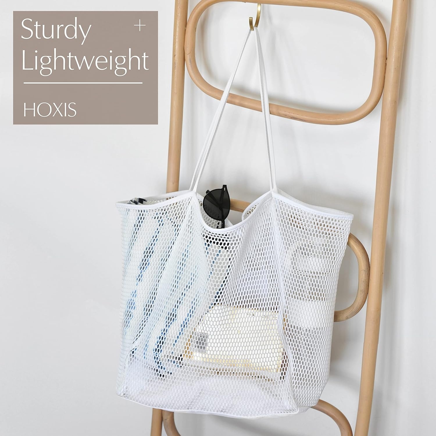image:imageHOXIS Mesh Beach Tote Womens Shoulder HandbagNew White
