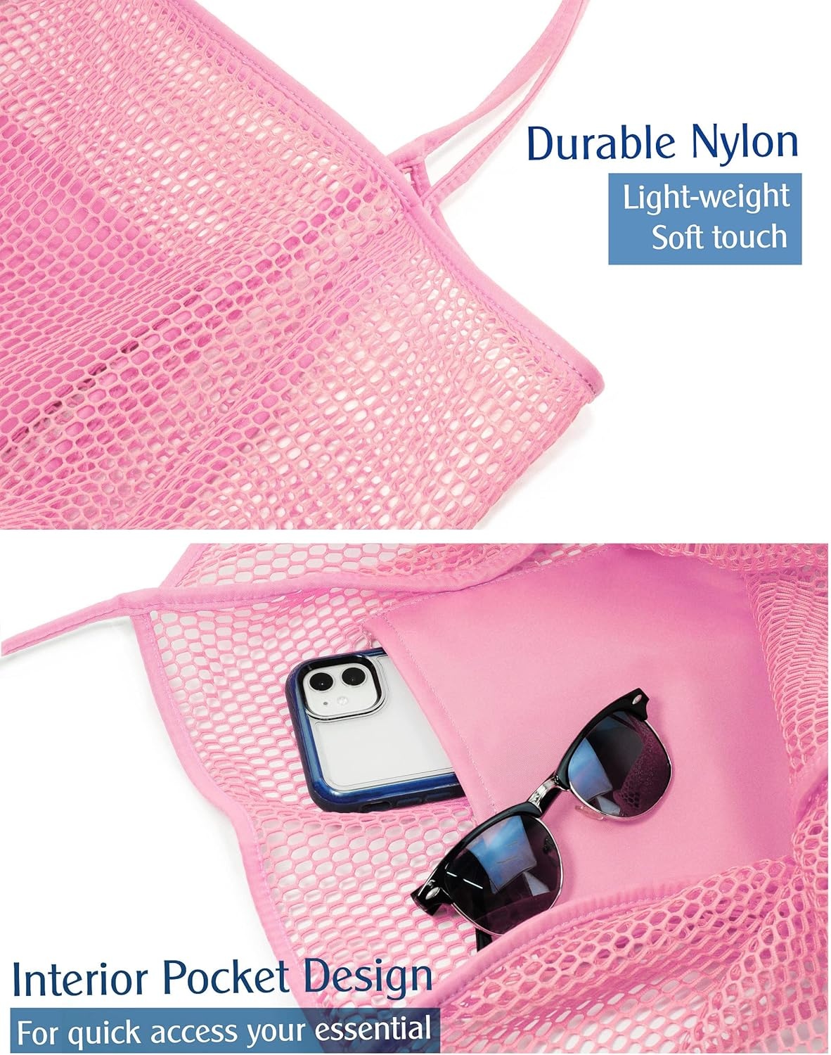image:imageHOXIS Mesh Beach Tote Womens Shoulder HandbagPink