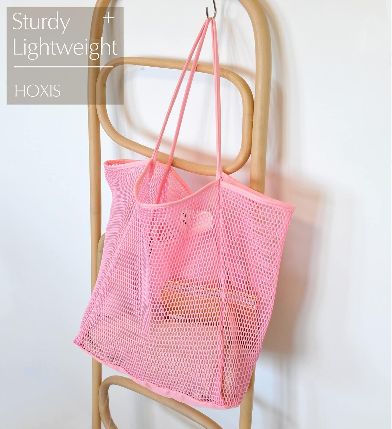 image:imageHOXIS Mesh Beach Tote Womens Shoulder HandbagPink